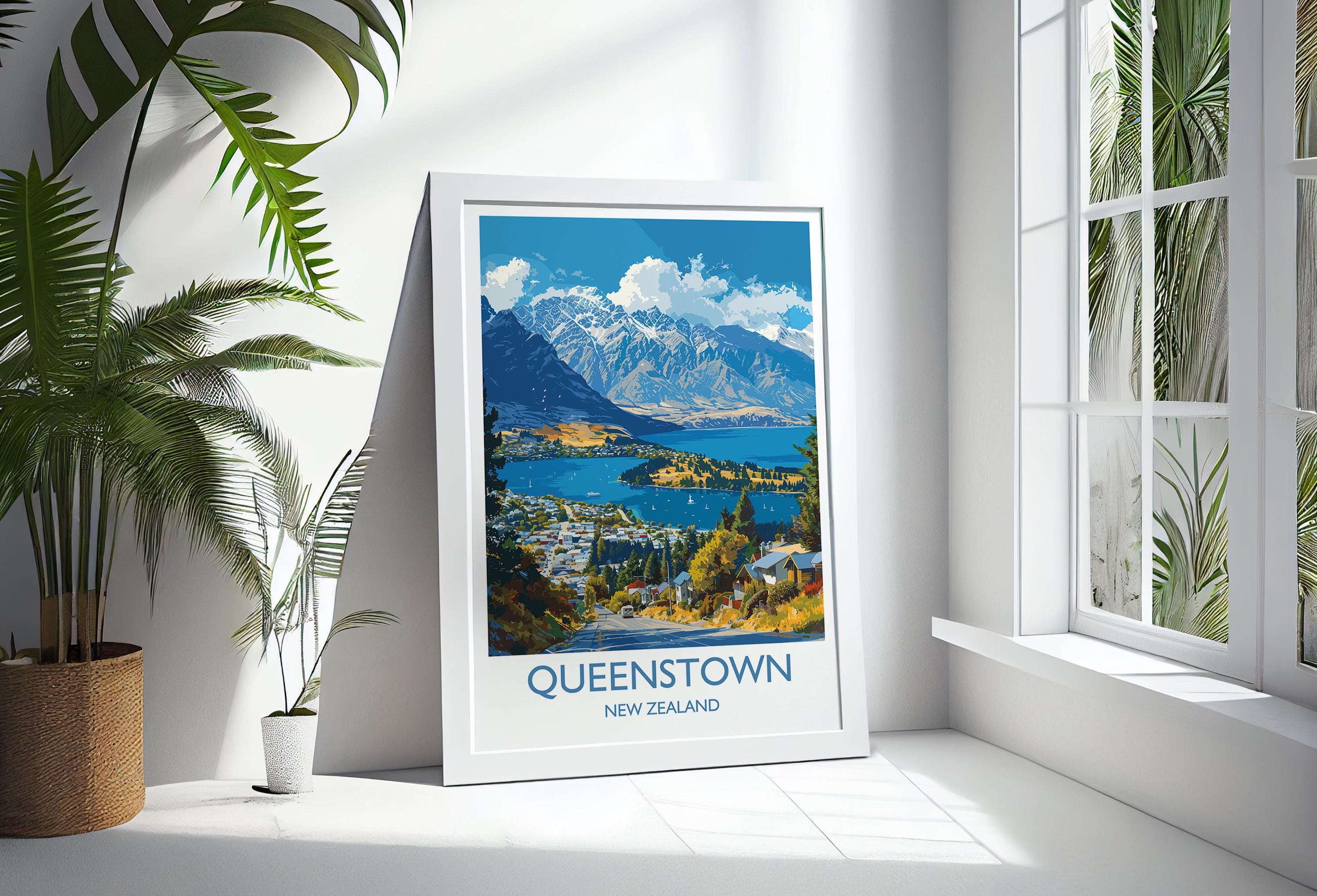 Queenstown Travel Print, Travel Poster of Queenstown, New Zealand Art Lovers Gift, Queenstown Wall Art NQ Media Designs