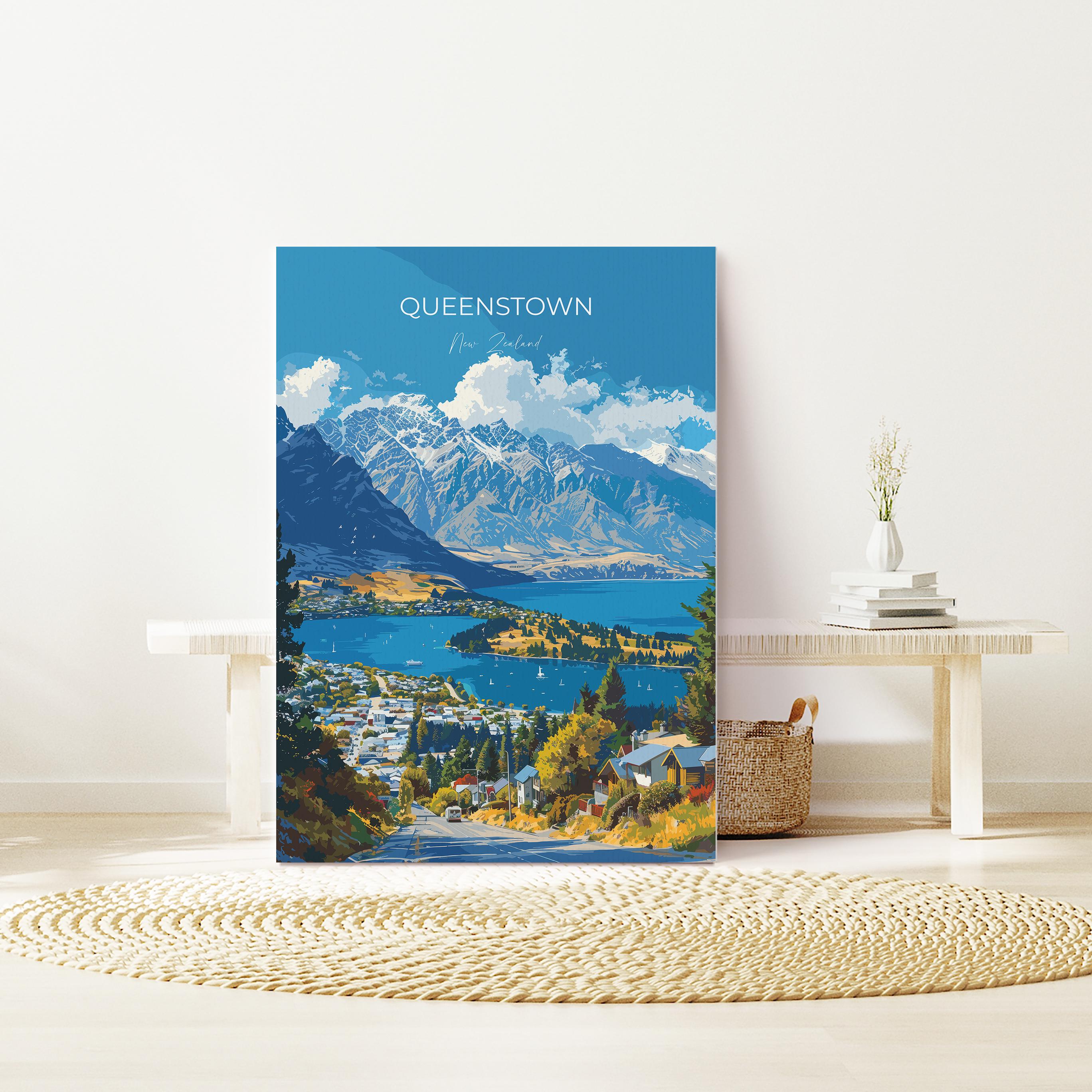 Queenstown Travel Poster, Travel Print of Queenstown, New Zealand Art Lovers Gift, Queenstown Wall Art NQ Media Designs