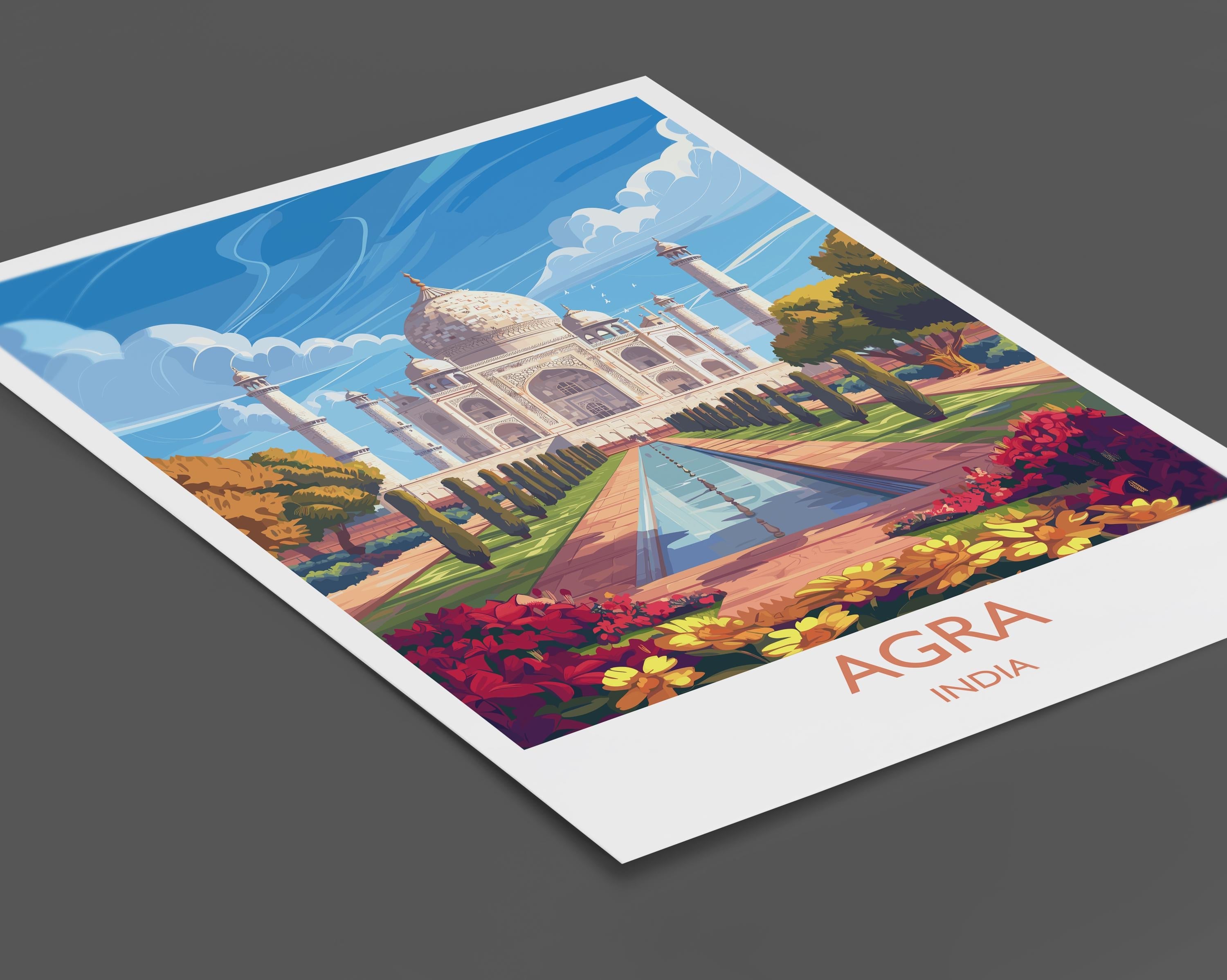 Agra Travel Print, Travel Poster of Agra, Taj Mahal Art Lovers Gift, Uttar Pradesh, India Wall Art NQ Media Designs