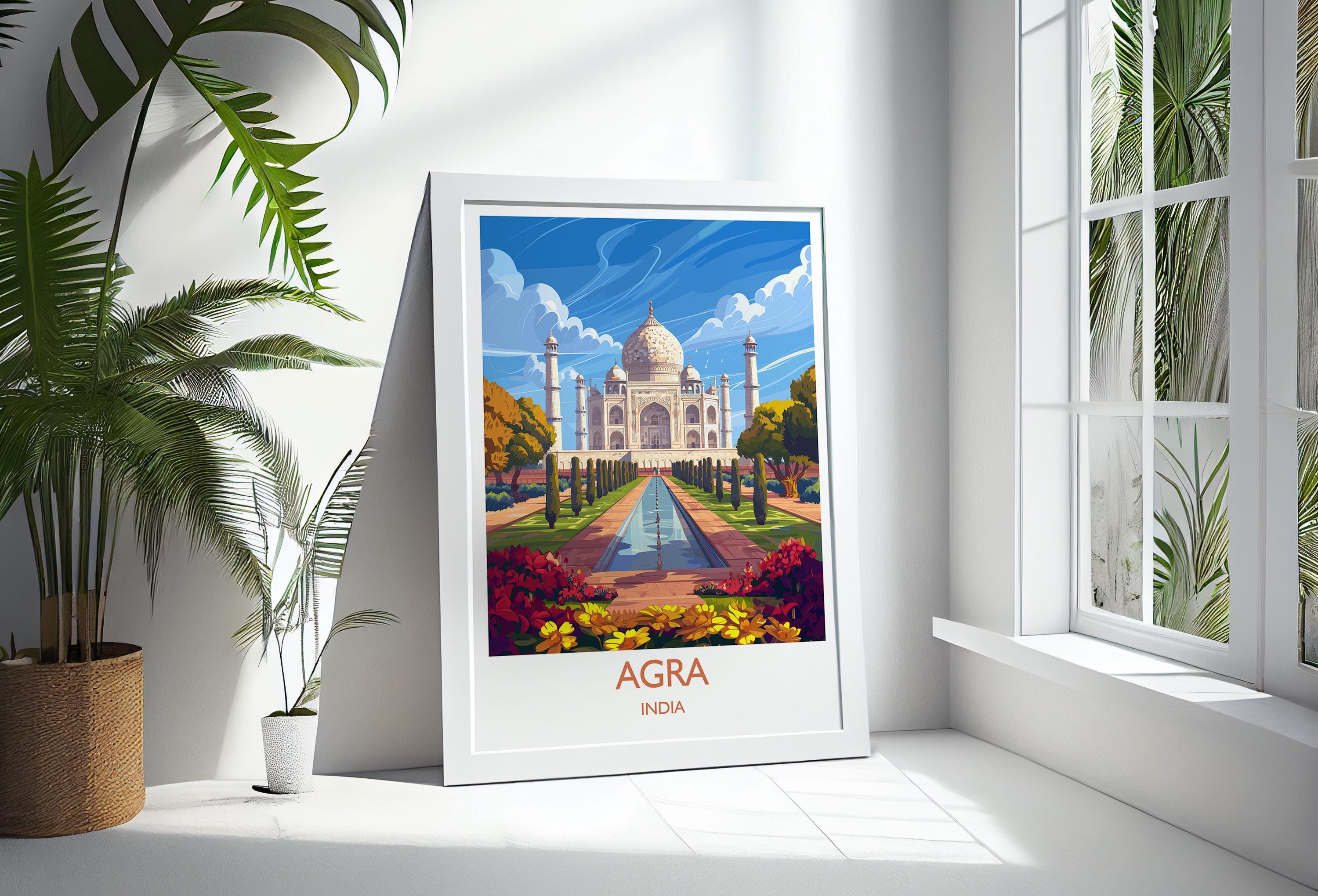 Agra Travel Print, Travel Poster of Agra, Taj Mahal Art Lovers Gift, Uttar Pradesh, India Wall Art NQ Media Designs
