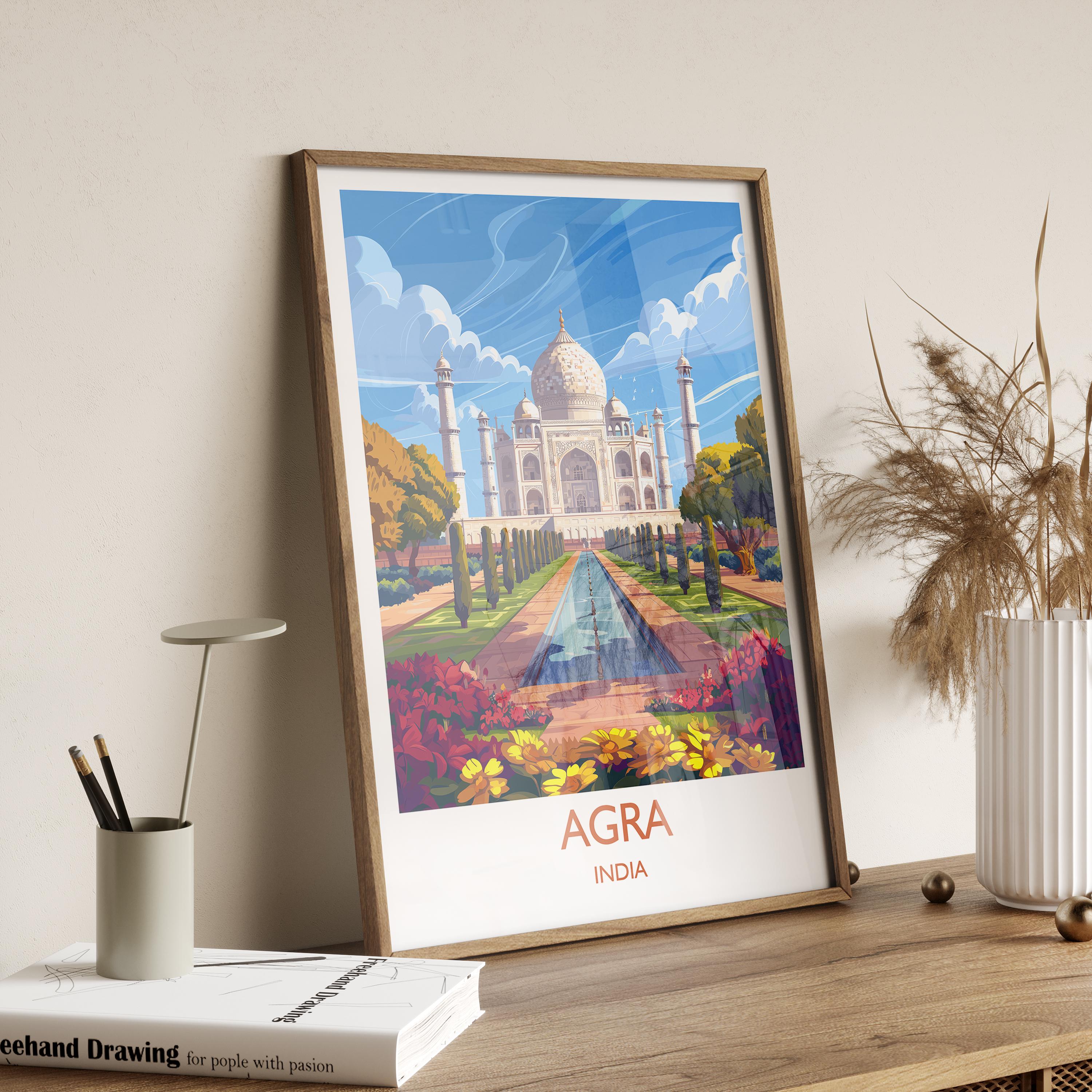 Agra Travel Print, Travel Poster of Agra, Taj Mahal Art Lovers Gift, Uttar Pradesh, India Wall Art NQ Media Designs