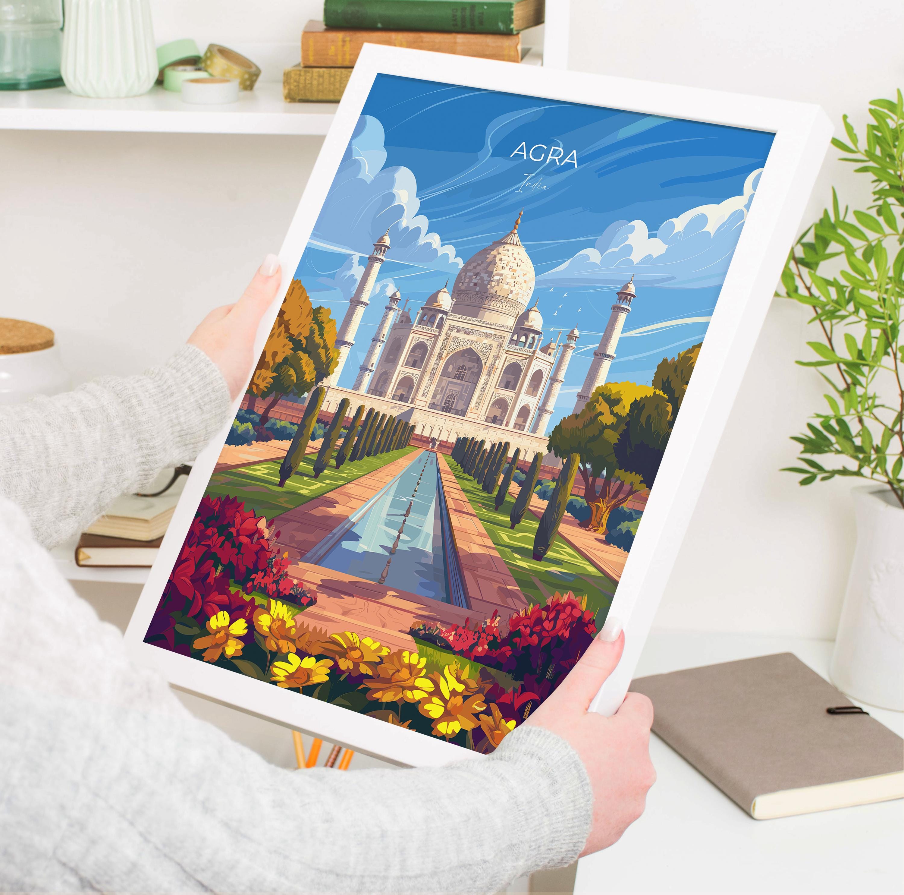 Agra Travel Poster, Travel Print of Agra, Taj Mahal Art Lovers Gift, Uttar Pradesh, India Wall Art NQ Media Designs