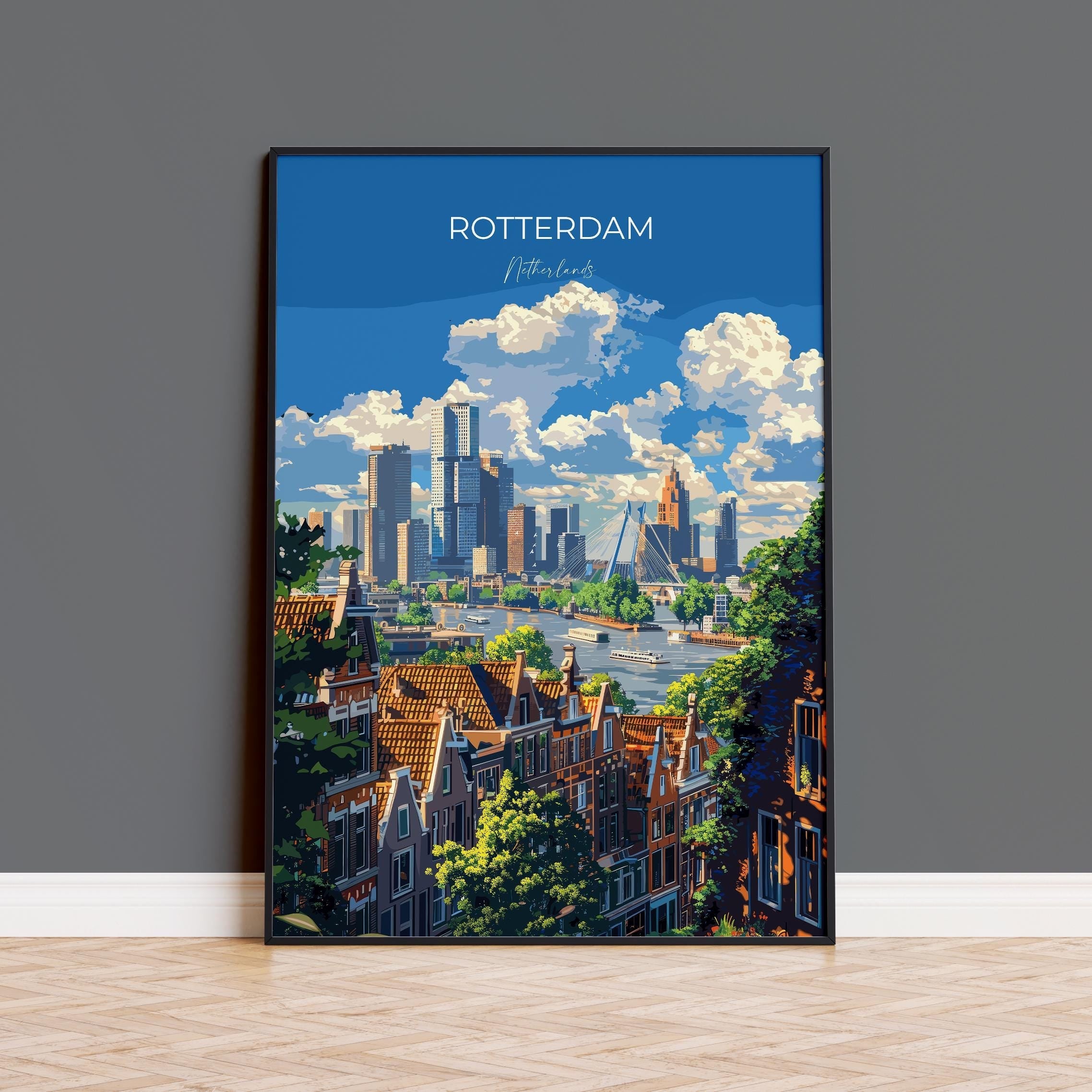 Rotterdam Travel Print, Travel Poster of Rotterdam, Netherlands, Dutch Art Lovers Gift, Wall Art Print NQ Media Designs