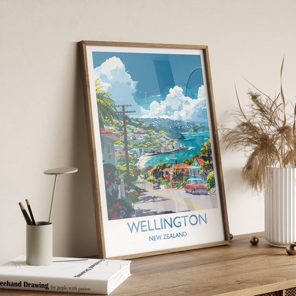 Wellington Travel Print, Travel Poster of Wellington, New Zealand Art Lovers Gift, Wellington Wall Art