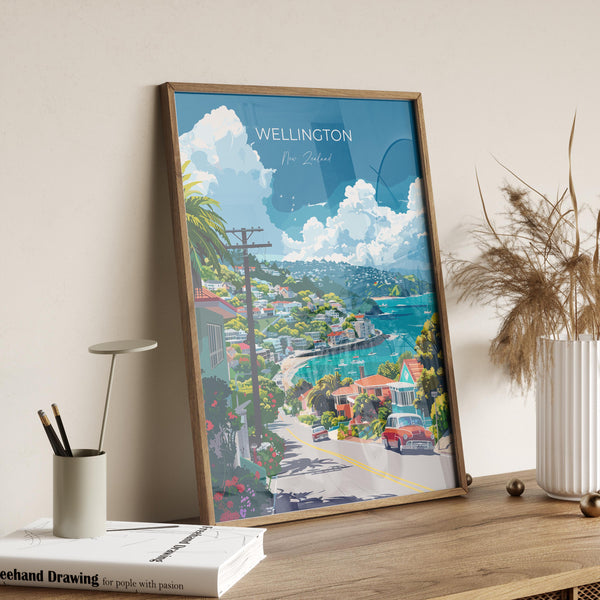 Wellington Travel Poster, Travel Print of Wellington, New Zealand Art Lovers Gift, Wellington Wall Art