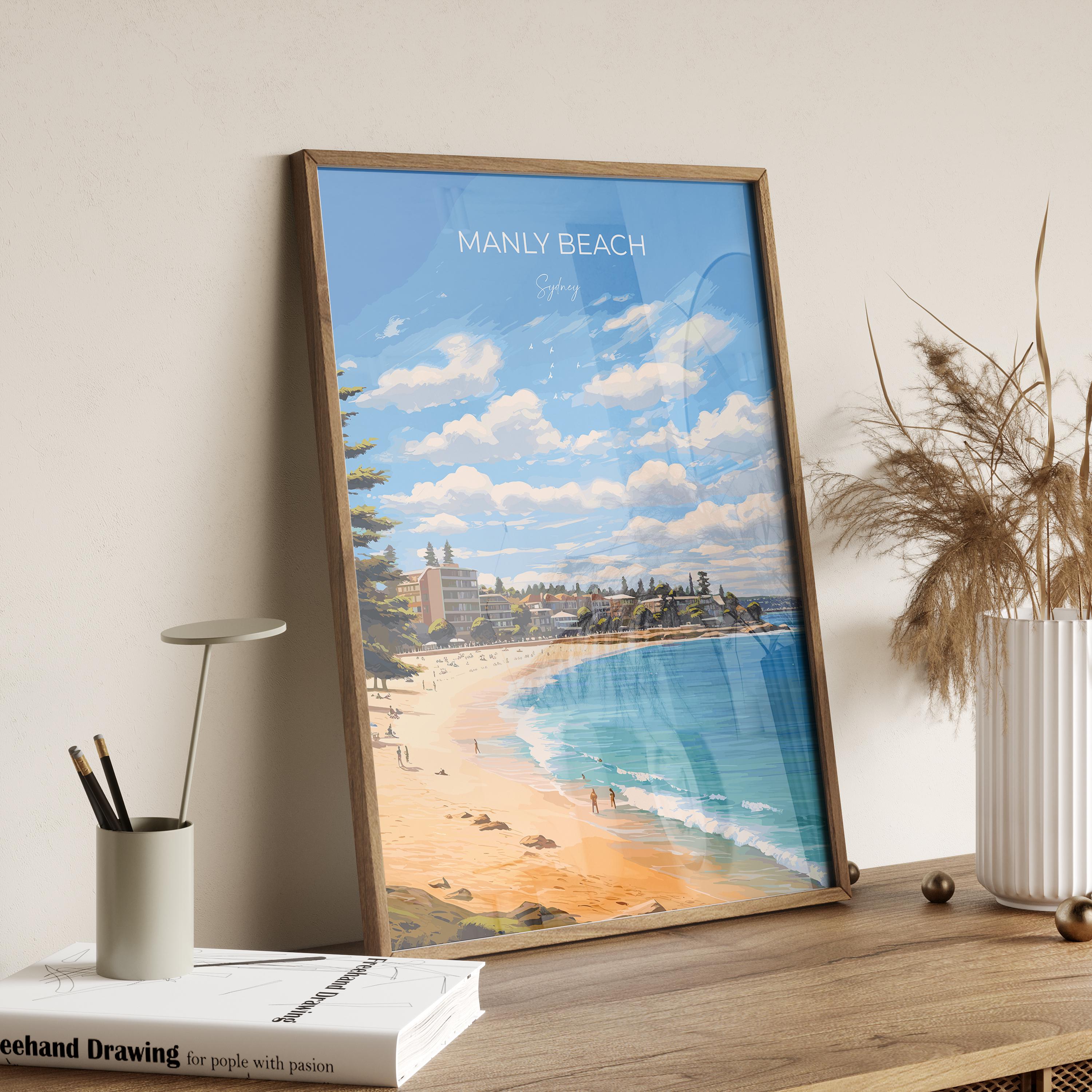 Manly Beach Print, Travel Poster of Manly Beach, Sydney, New South Wales, Australia, Travel Gift NQ Media Designs