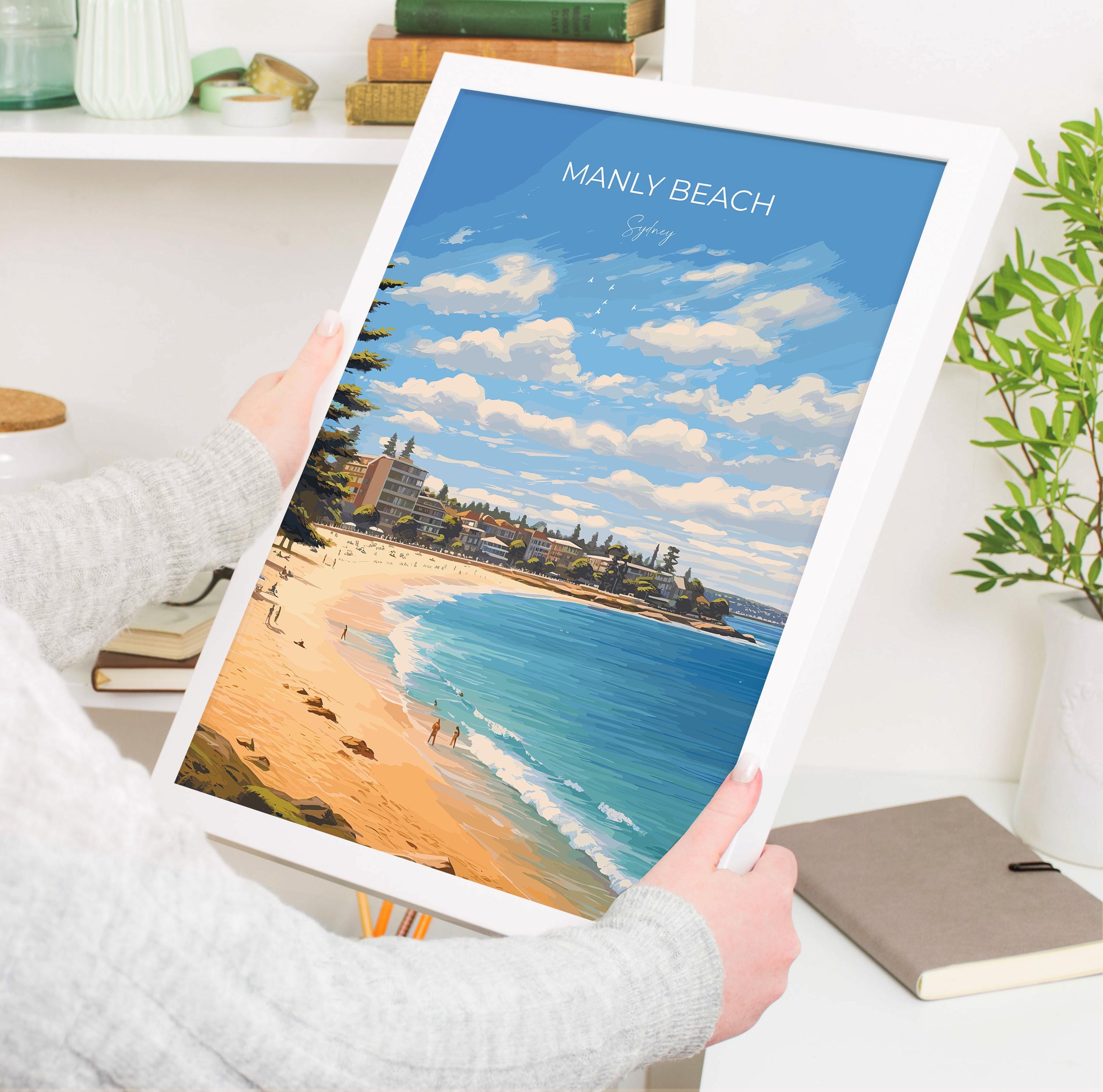 Manly Beach Print, Travel Poster of Manly Beach, Sydney, New South Wales, Australia, Travel Gift NQ Media Designs