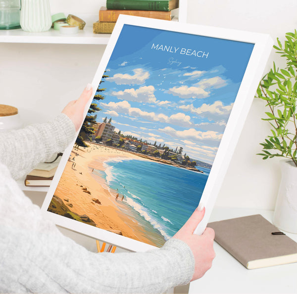 Manly Beach Print, Travel Poster of Manly Beach, Sydney, New South Wales, Australia, Travel Gift