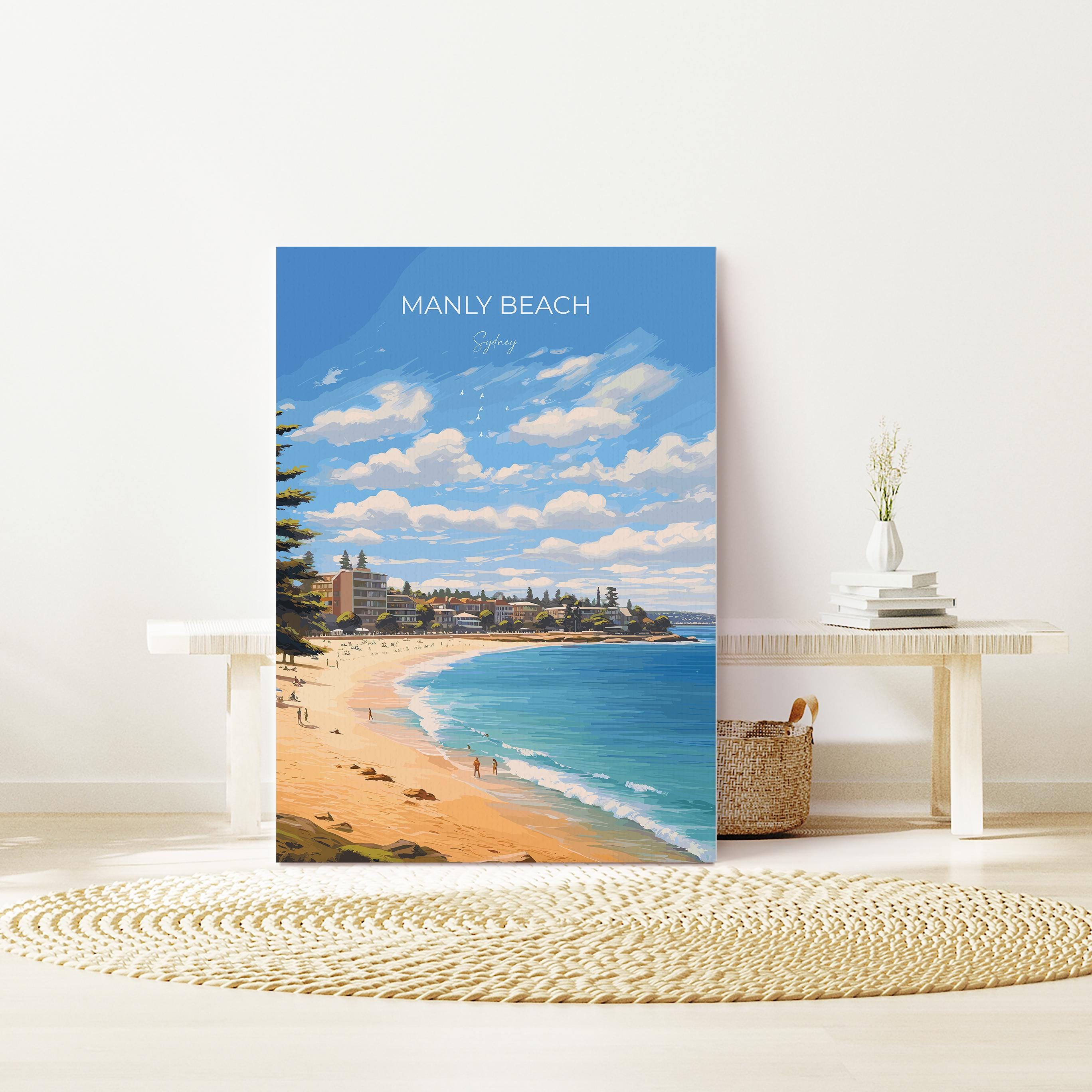Manly Beach Print, Travel Poster of Manly Beach, Sydney, New South Wales, Australia, Travel Gift NQ Media Designs