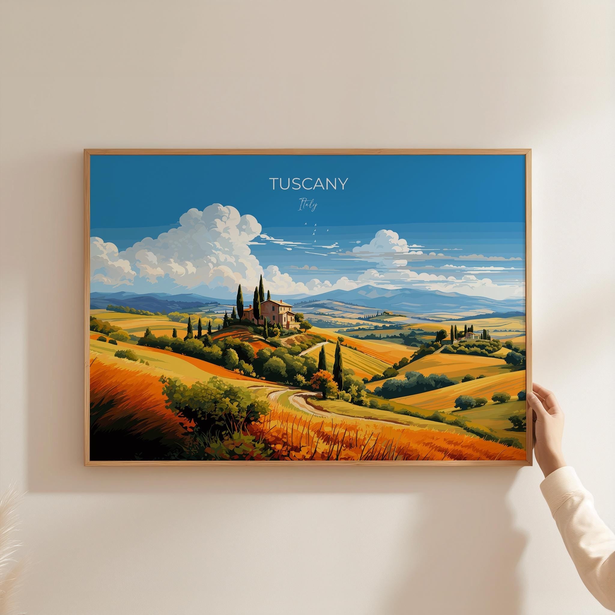 Tuscany Travel Poster Wall Art Landscape, Travel Print of Tuscany, Tuscany Art Lovers Gift,Italy Art Gift NQ Media Designs