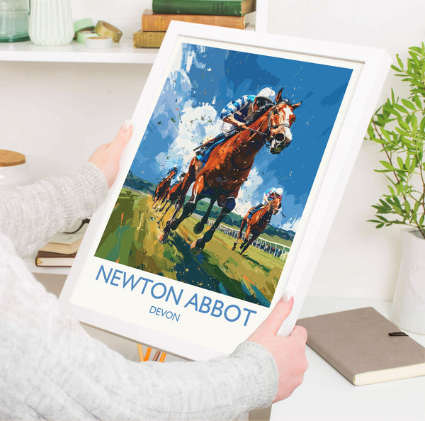 Newton Abbot Travel Poster Wall Art, Travel Print of Newton Abbot, Devon,England, Newton Abbot Races Art Lovers Gift, England Art Gift