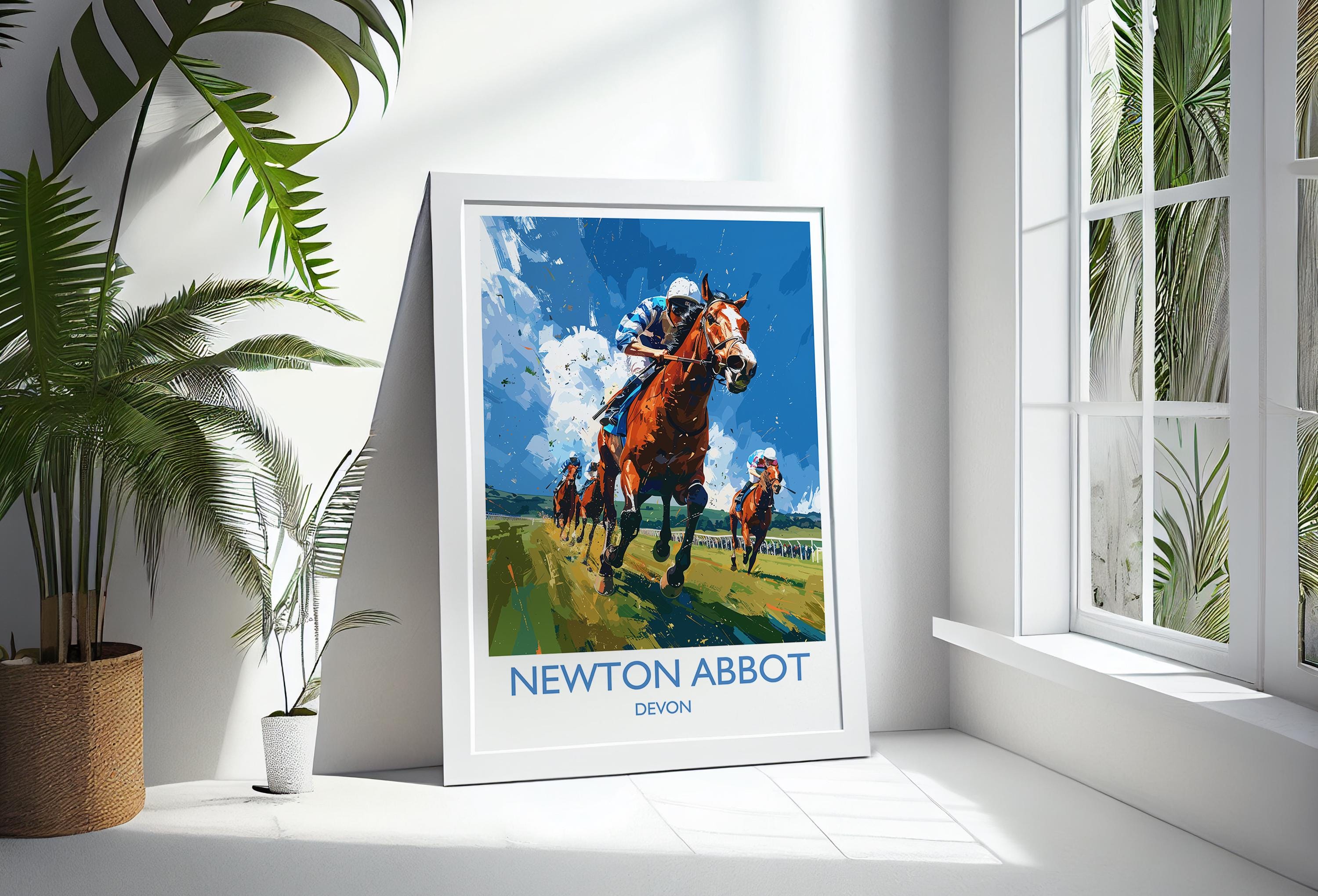 Newton Abbot Travel Poster Wall Art, Travel Print of Newton Abbot, Devon,England, Newton Abbot Races Art Lovers Gift, England Art Gift NQ Media Designs