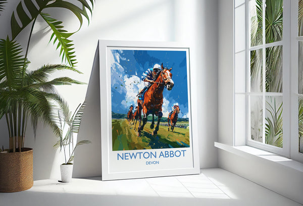 Newton Abbot Travel Poster Wall Art, Travel Print of Newton Abbot, Devon,England, Newton Abbot Races Art Lovers Gift, England Art Gift