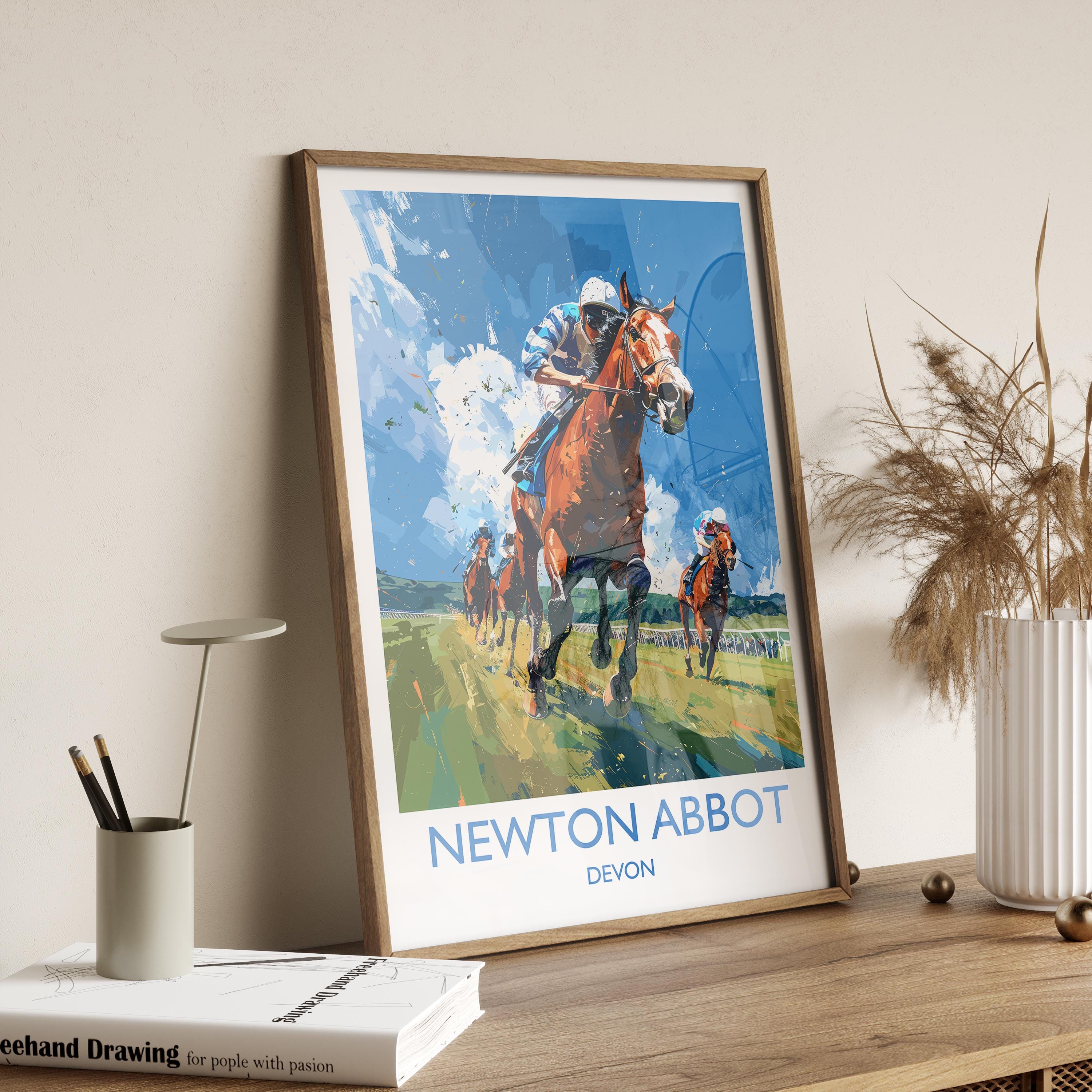 Newton Abbot Travel Poster Wall Art, Travel Print of Newton Abbot, Devon,England, Newton Abbot Races Art Lovers Gift, England Art Gift NQ Media Designs