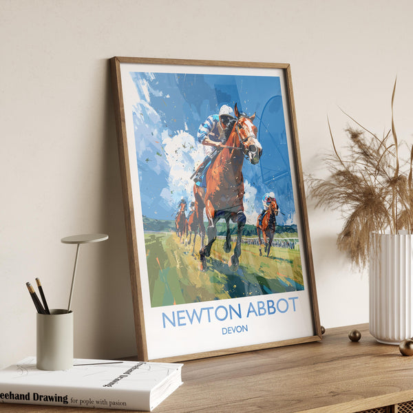 Newton Abbot Travel Poster Wall Art, Travel Print of Newton Abbot, Devon,England, Newton Abbot Races Art Lovers Gift, England Art Gift