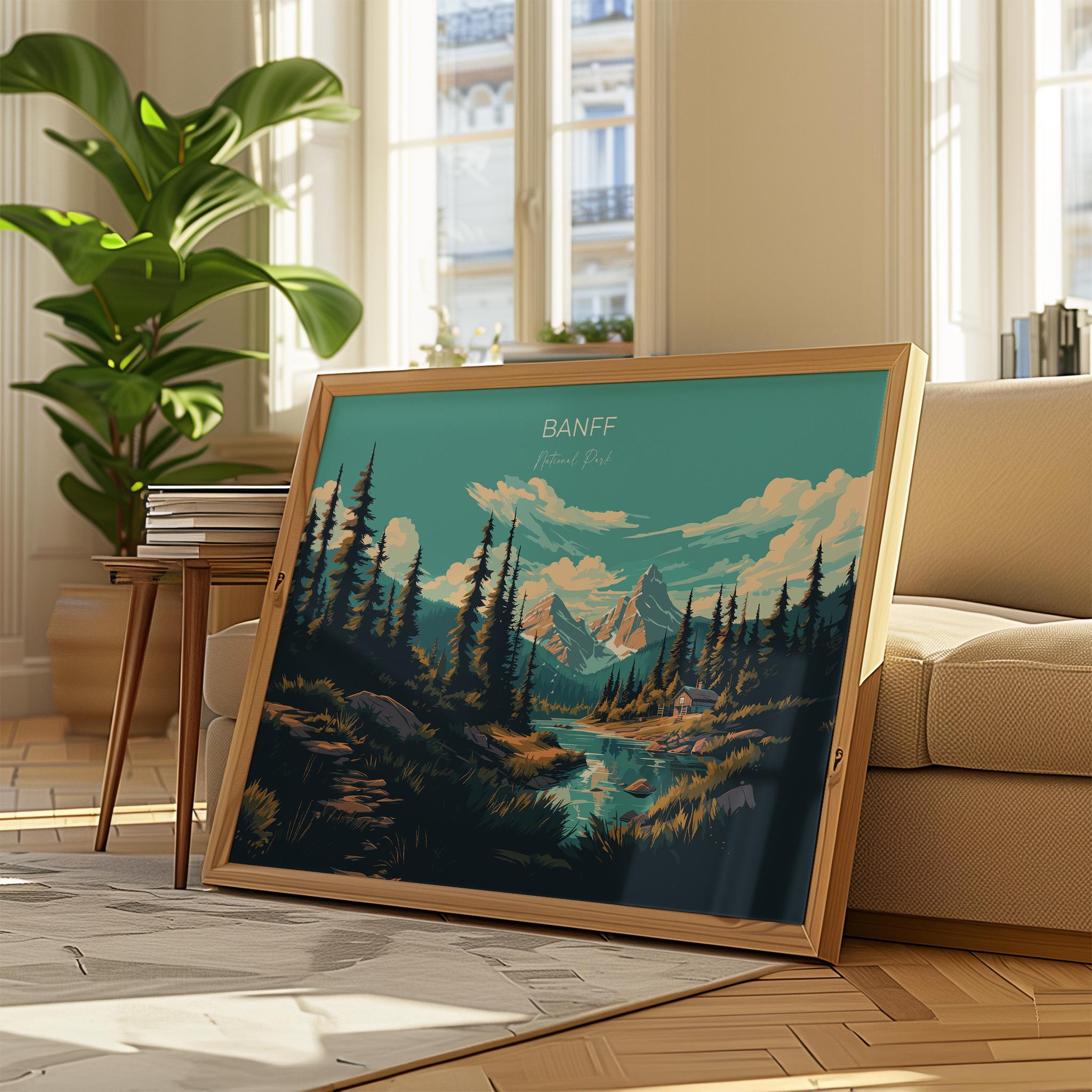 Banff Travel Poster Wall Art, Landscape Travel Print of Banff, National Park Art, Banff Gift, Canada, Travel Wall Art Gift NQ Media Designs