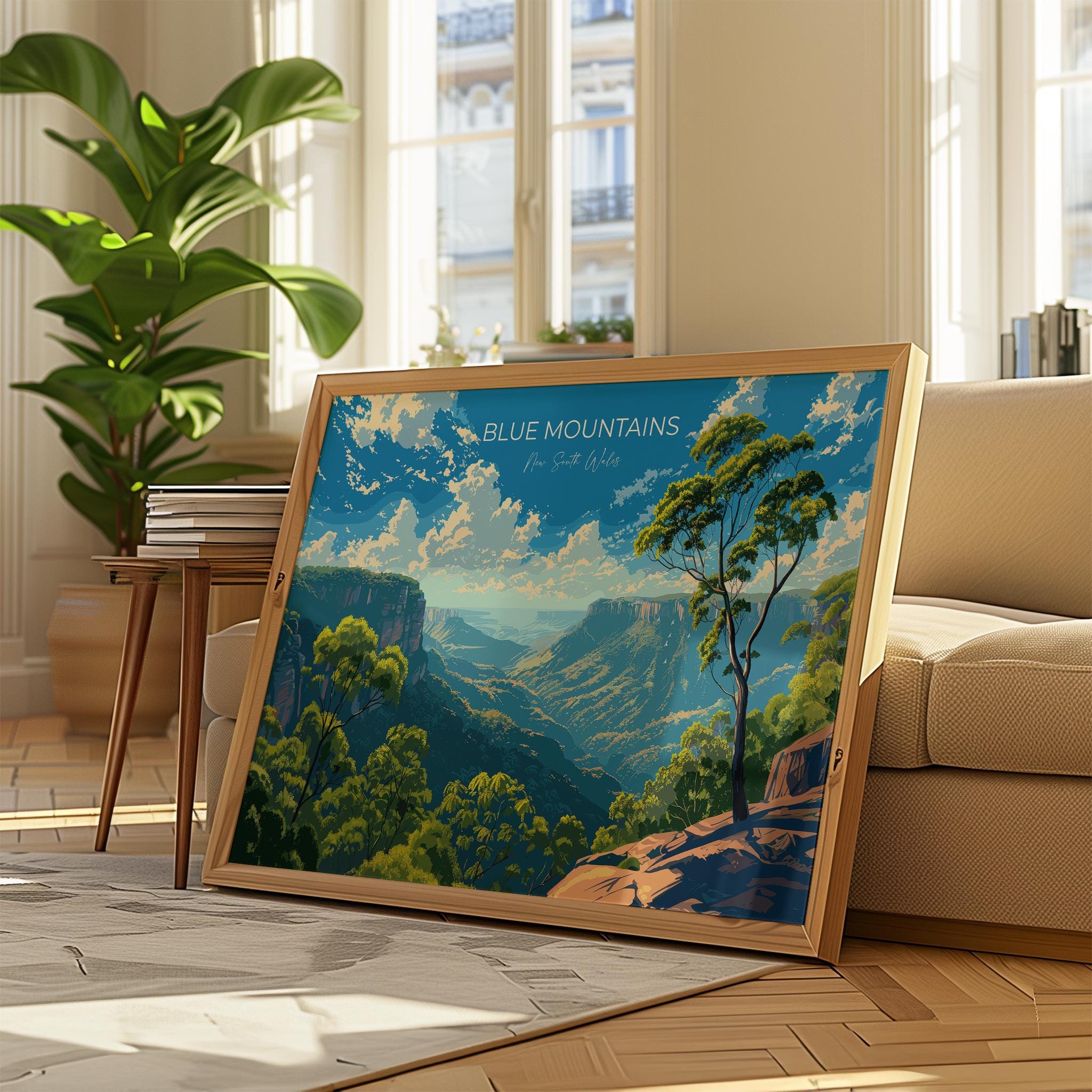 Blue Mountains Travel Poster Wall Art Landscape, Travel Print of Blue Mountains , Sydney Art Lovers Gift,Australia Landscape Art Gift NQ Media Designs