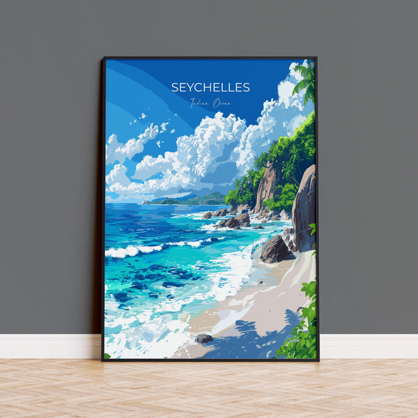 Seychelles Travel Poster Wall Art, Travel Print of Seychelles, Indian Ocean, Seychelles Islands Art Lovers Gift