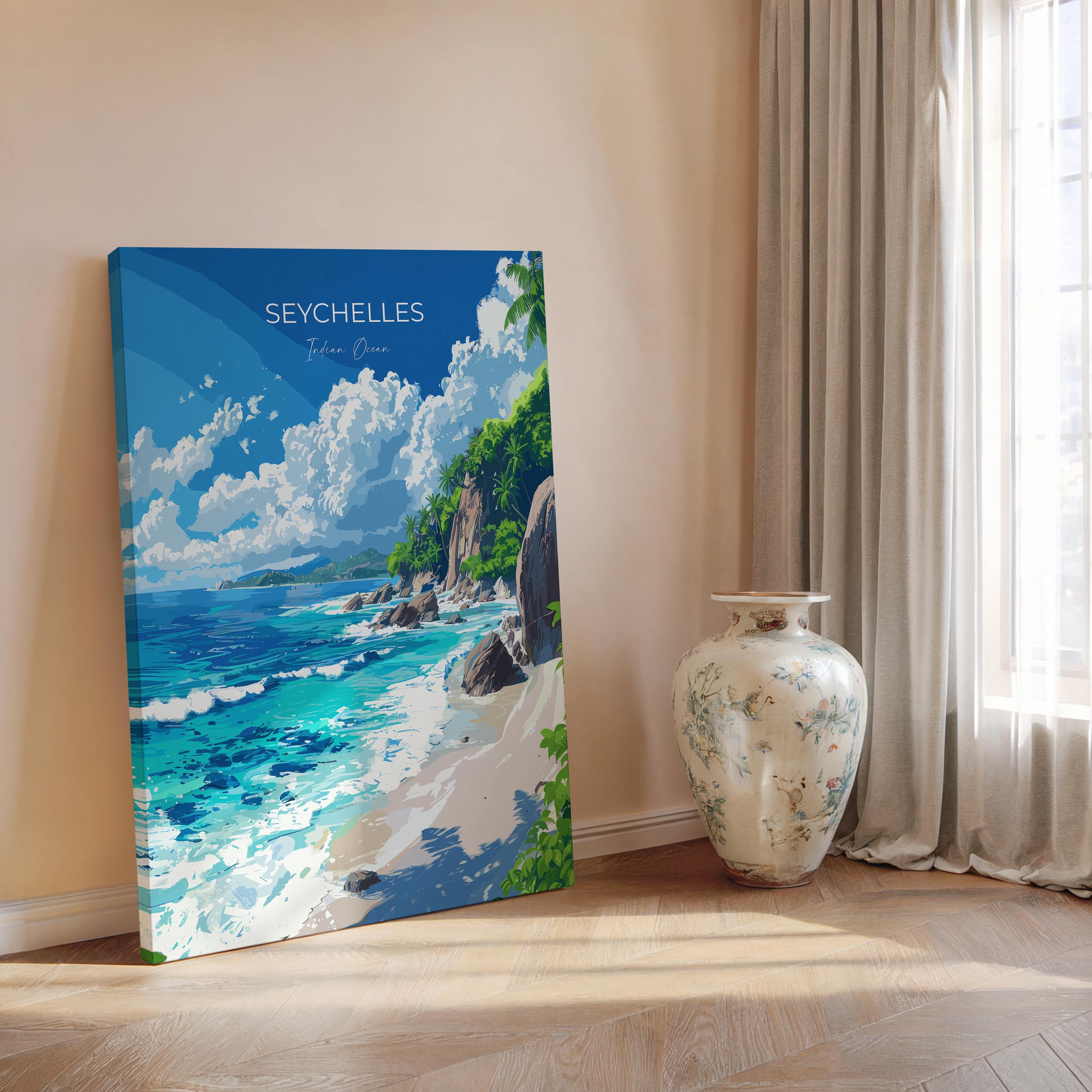 Seychelles Travel Poster Wall Art, Travel Print of Seychelles, Indian Ocean, Seychelles Islands Art Lovers Gift NQ Media Designs
