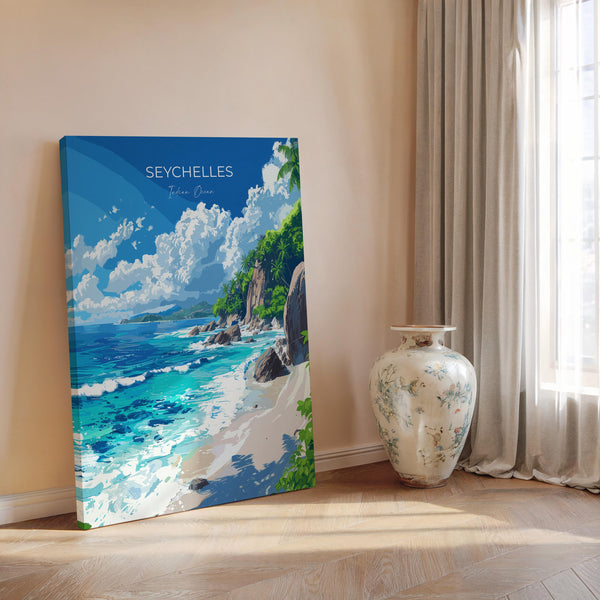 Seychelles Travel Poster Wall Art, Travel Print of Seychelles, Indian Ocean, Seychelles Islands Art Lovers Gift