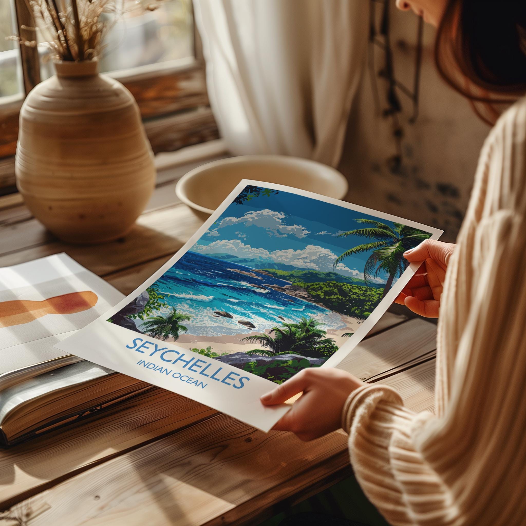 Seychelles Travel Print Wall Art, Travel Poster of Seychelles, Indian Ocean, Seychelles Art Lovers Gift NQ Media Designs