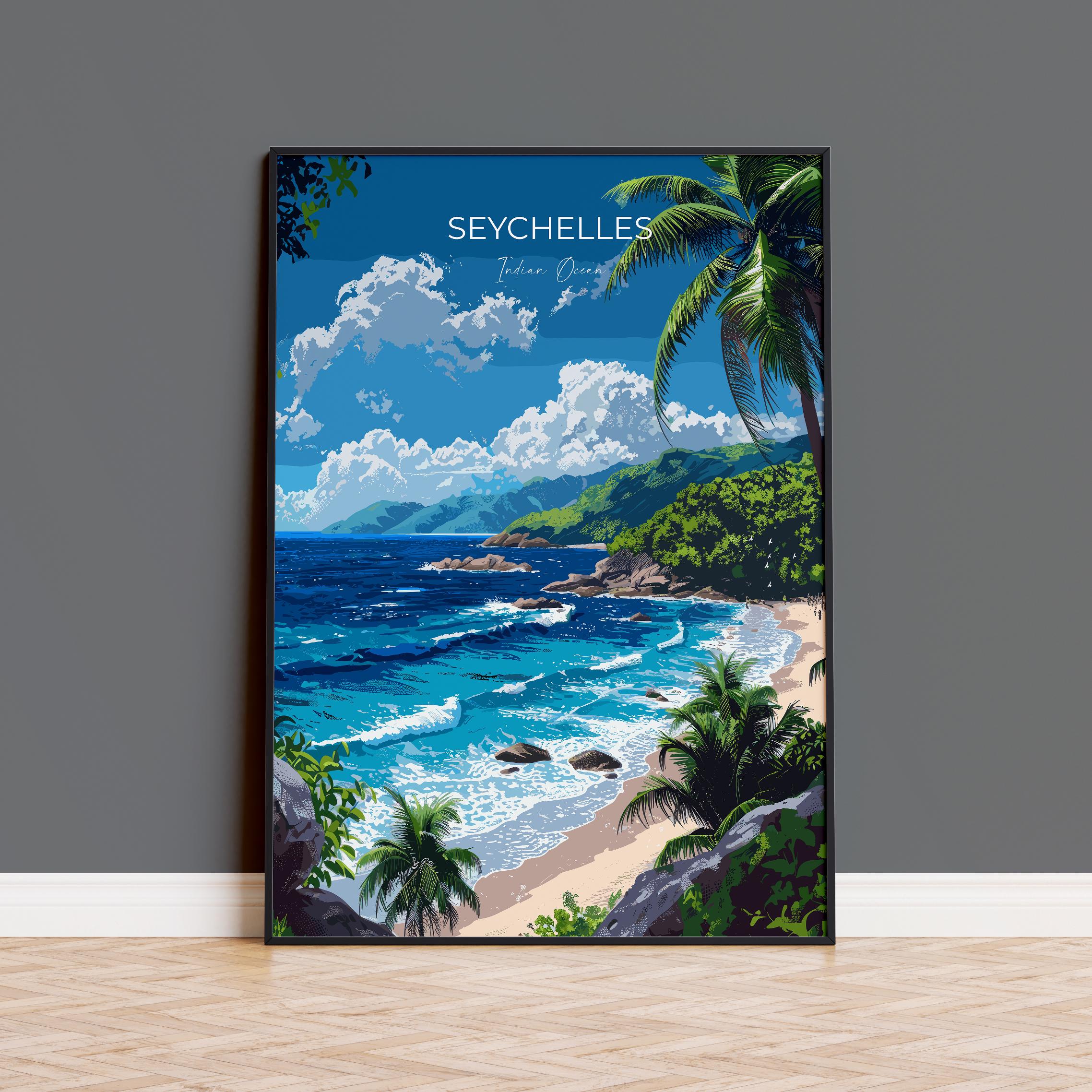 Seychelles Travel Poster Wall Art, Travel Print of Seychelles, Indian Ocean, Seychelles Islands Art Lovers Gift NQ Media Designs