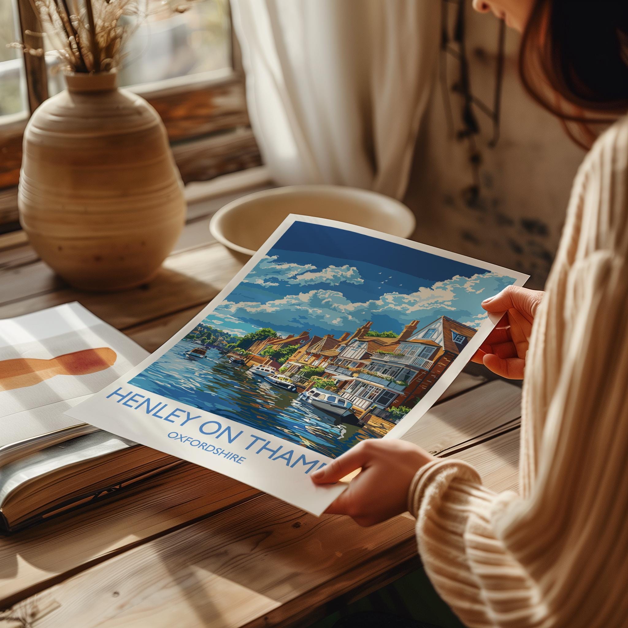 Henley on Thames Print, Travel Poster of Henley,Henley on Thames Art Lovers Gift,Oxfordshire, English Countryside Wall Art Print NQ Media Designs