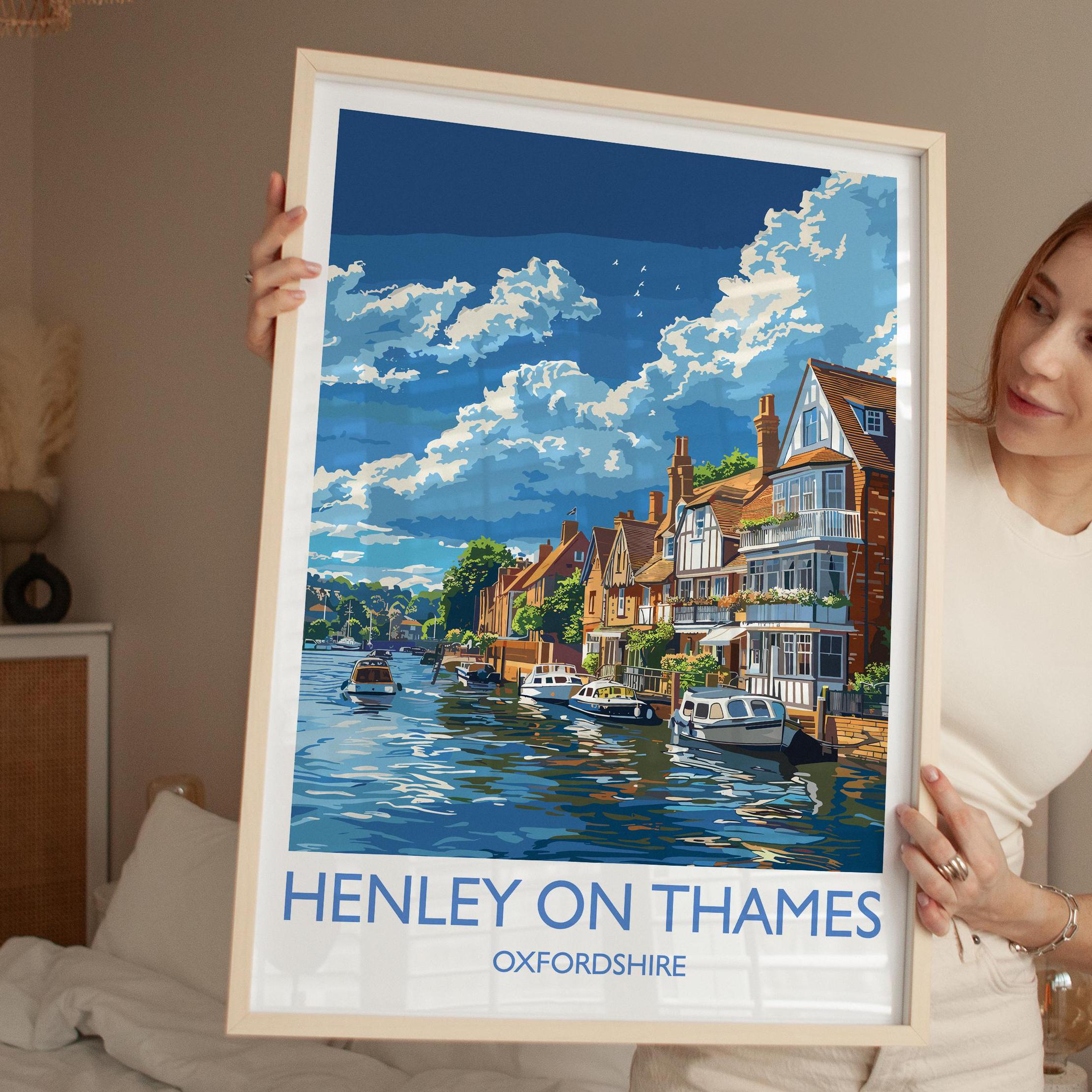 Henley on Thames Print, Travel Poster of Henley,Henley on Thames Art Lovers Gift,Oxfordshire, English Countryside Wall Art Print NQ Media Designs