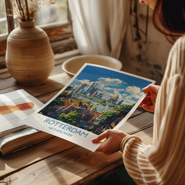 Rotterdam Travel Poster, Travel Print of Rotterdam, Netherlands, Dutch Art Lovers Gift, Wall Art Print