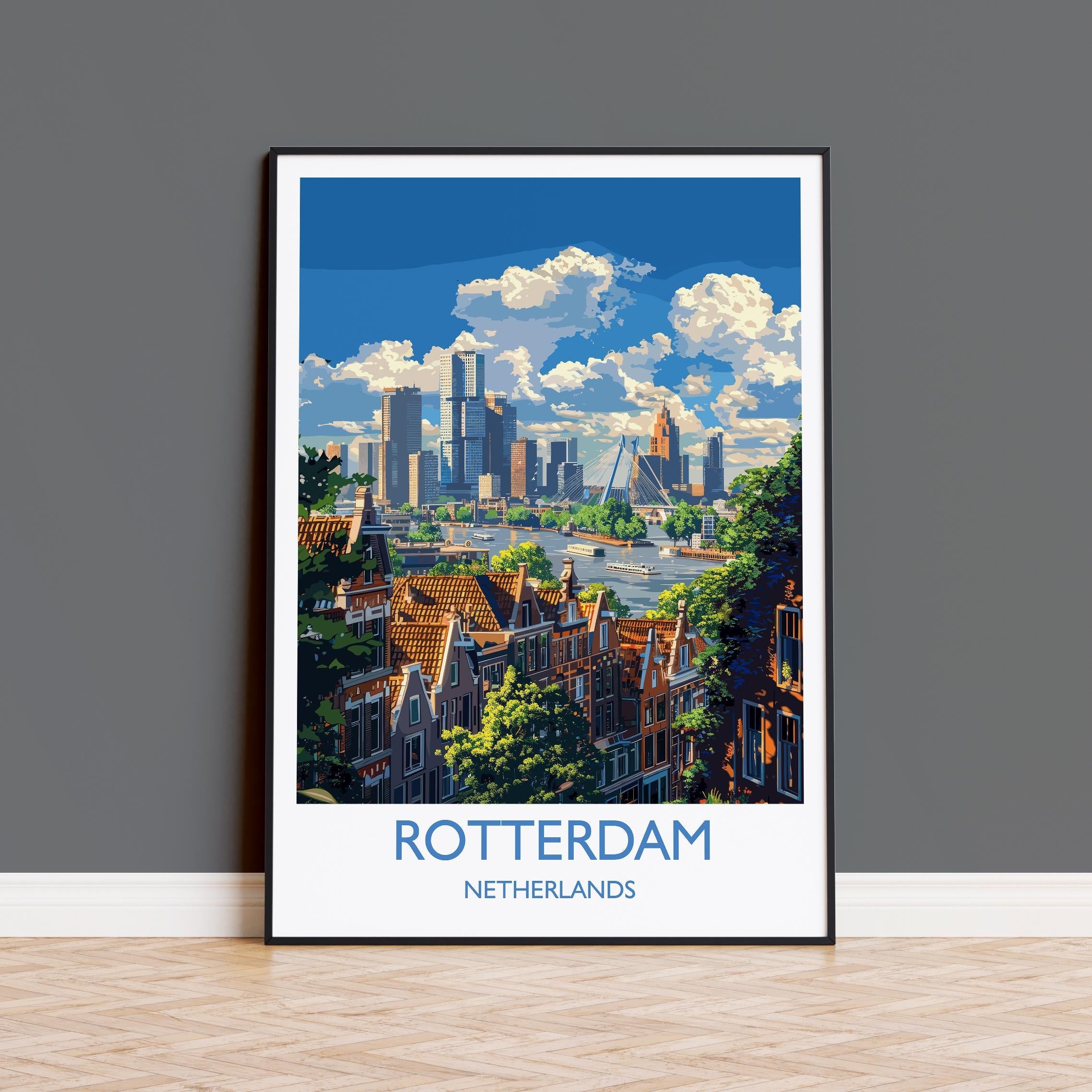 Rotterdam Travel Poster, Travel Print of Rotterdam, Netherlands, Dutch Art Lovers Gift, Wall Art Print NQ Media Designs