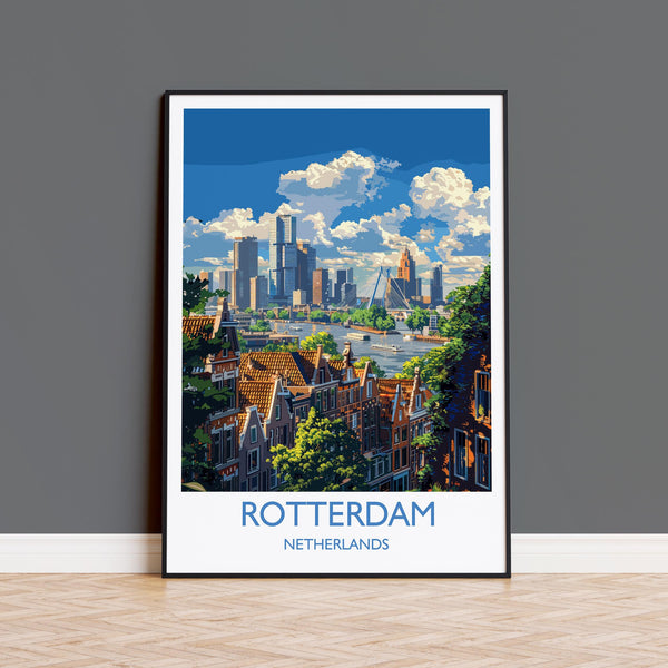 Rotterdam Travel Poster, Travel Print of Rotterdam, Netherlands, Dutch Art Lovers Gift, Wall Art Print