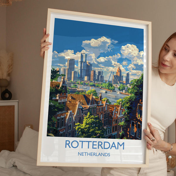 Rotterdam Travel Poster, Travel Print of Rotterdam, Netherlands, Dutch Art Lovers Gift, Wall Art Print