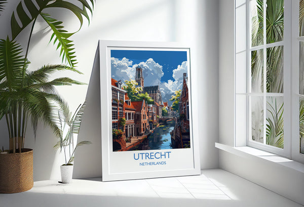 Utrecht Travel Poster, Travel Print of Utrecht, Netherlands, Dutch Art Lovers Gift, Wall Art Print