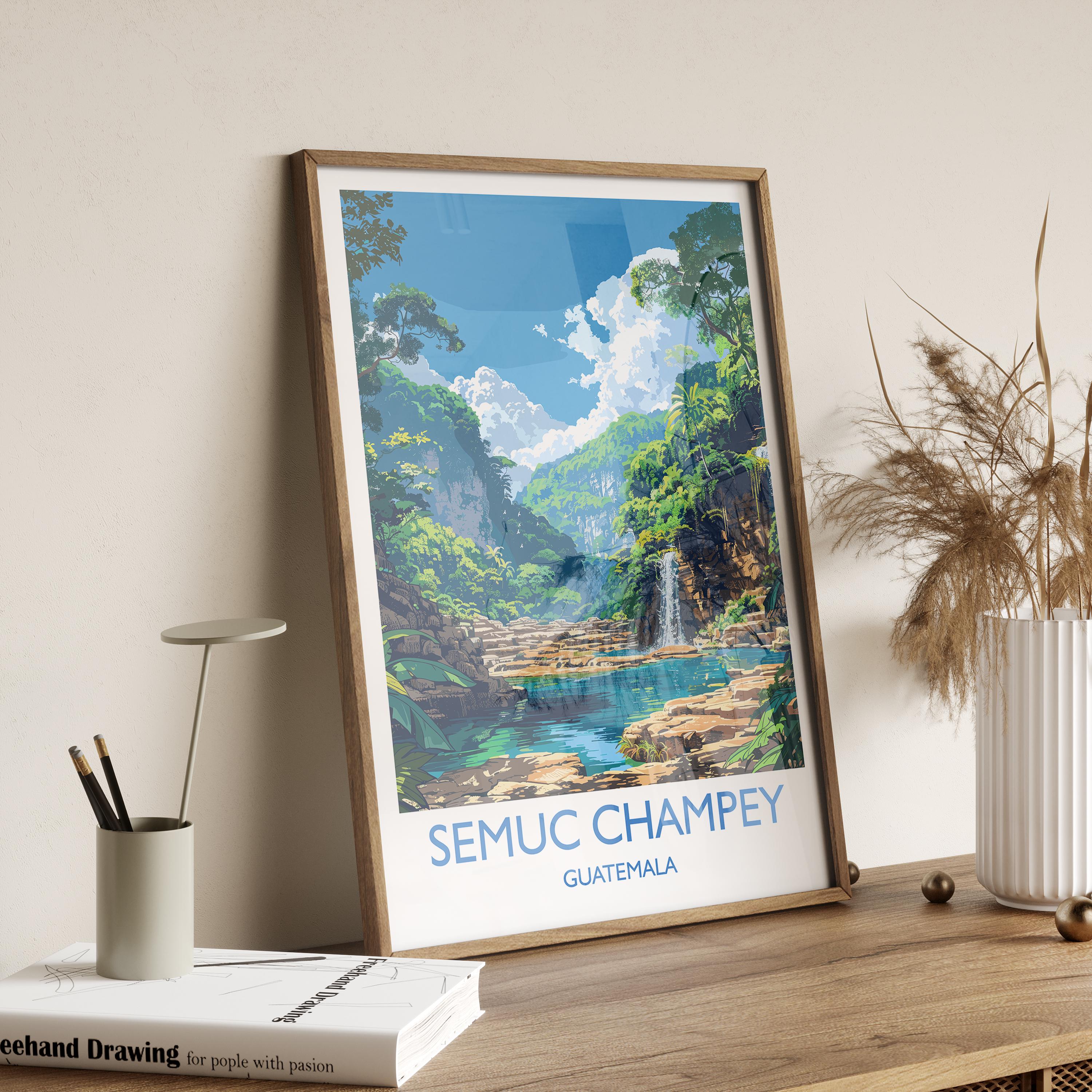 Semuc Champey Travel Print, Travel Poster of Semuc Champey, Central America Poster, Guatemala Wall Art Lovers Gift NQ Media Designs