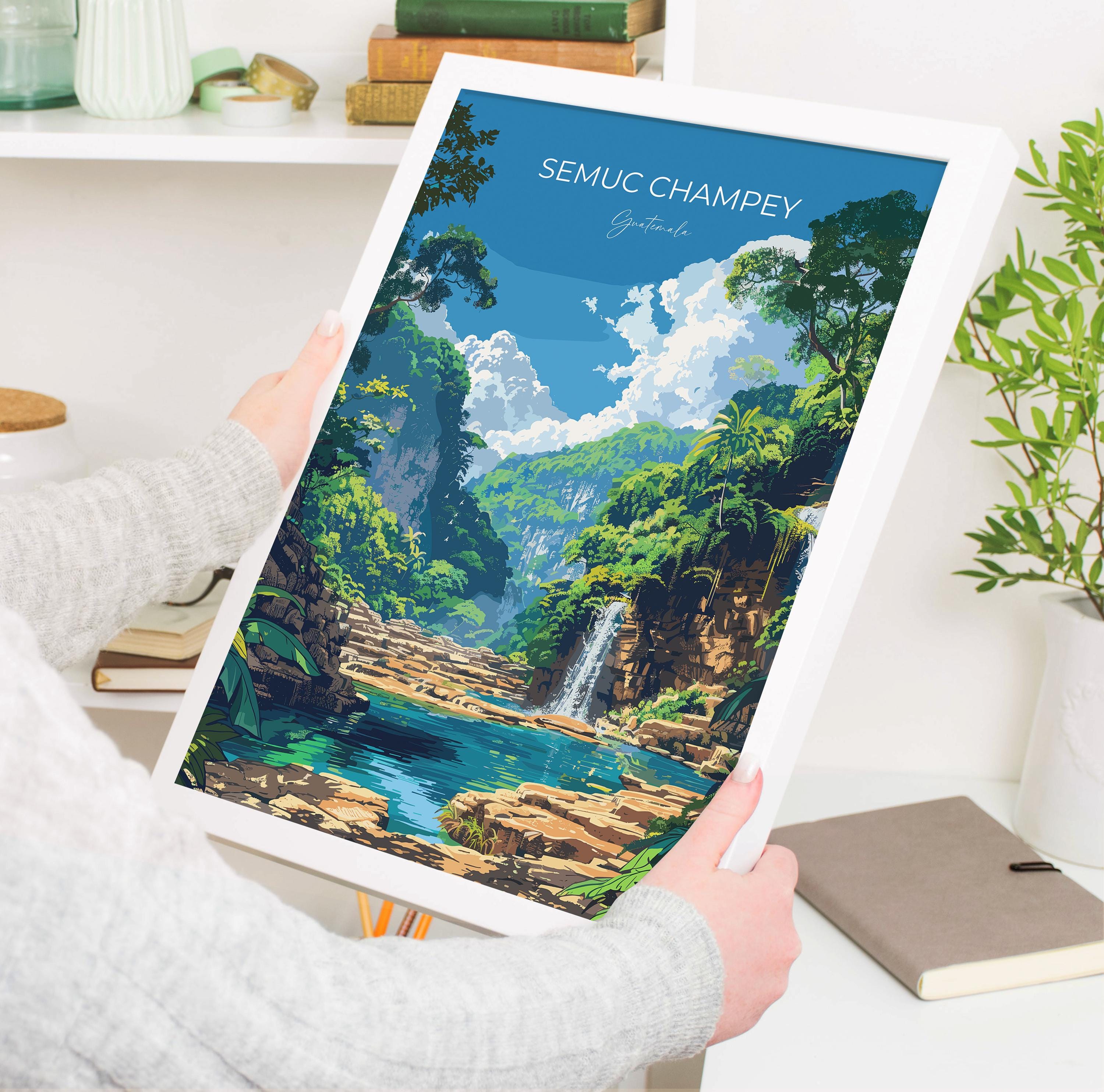 Semuc Champey Travel Poster, Travel Print of Semuc Champey, Central America Poster, Guatemala Wall Art Lovers Gift NQ Media Designs