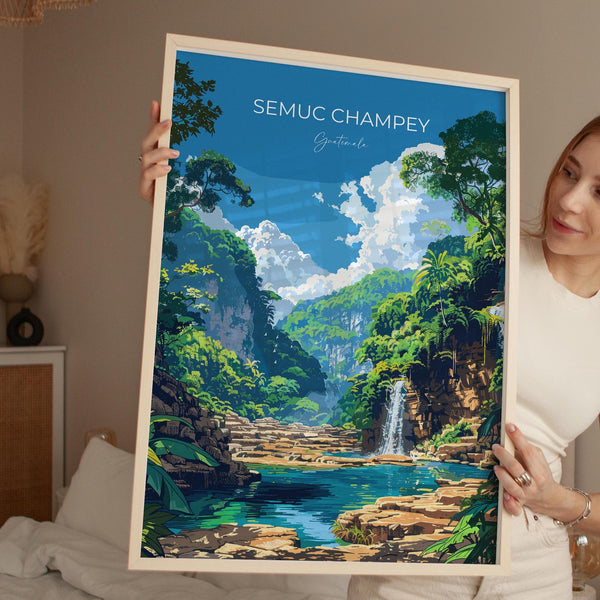 Semuc Champey Travel Poster, Travel Print of Semuc Champey, Central America Poster, Guatemala Wall Art Lovers Gift