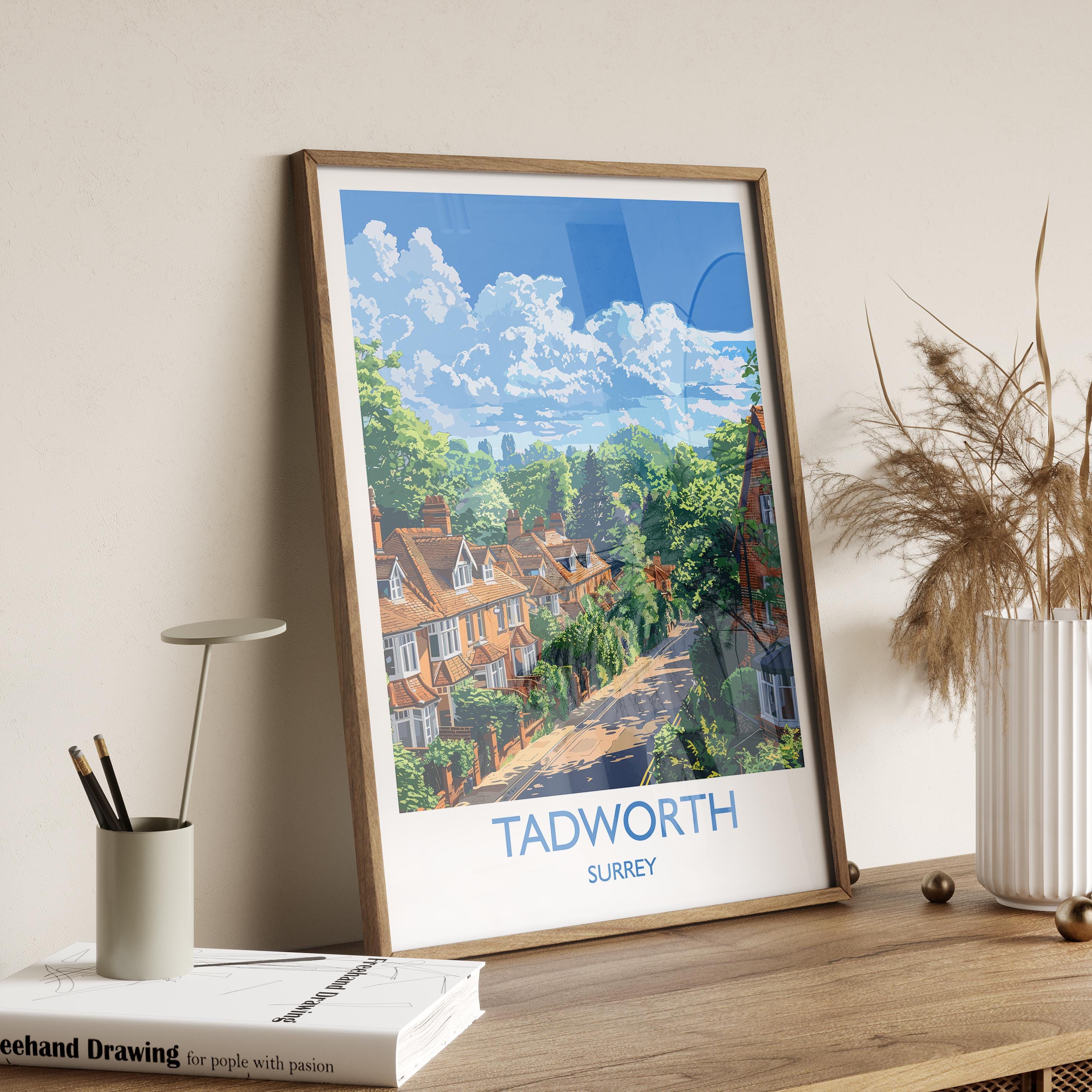 Tadworth Travel Print, Travel Poster of Tadworth, Surrey Poster, Tadworth Art Gift, London Art Lovers UK Travel Gift NQ Media Designs