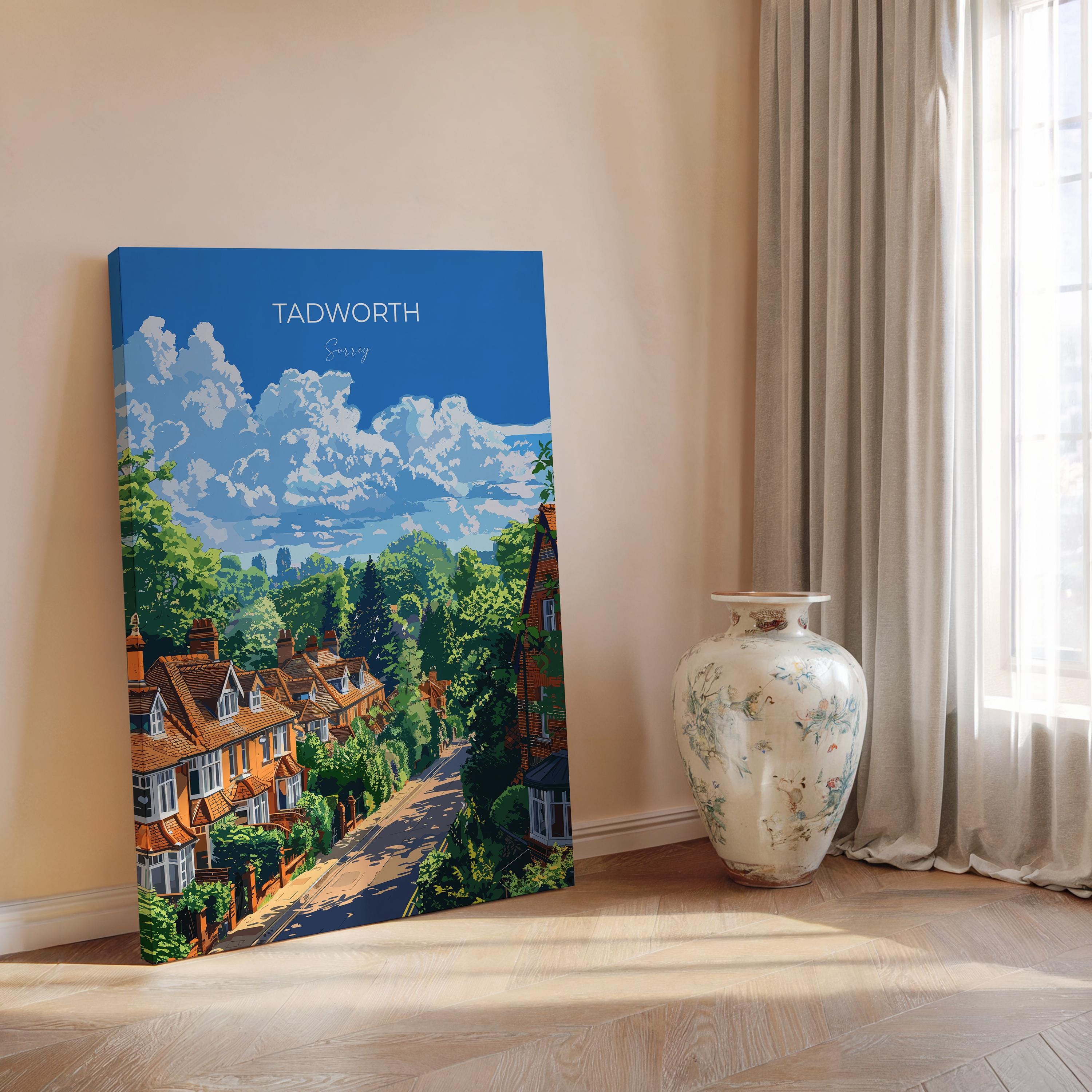 Tadworth Travel Poster, Travel Print of Tadworth, Surrey Poster, Tadworth Art Gift, London Art Lovers UK Travel Gift NQ Media Designs