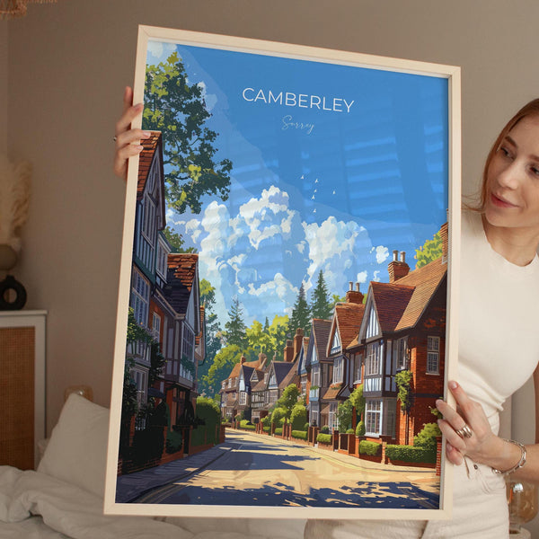 Camberley Travel Poster, Travel Print of Camberley, Surrey Poster, Camberley Art Gift, London Art Lovers UK Travel Gift