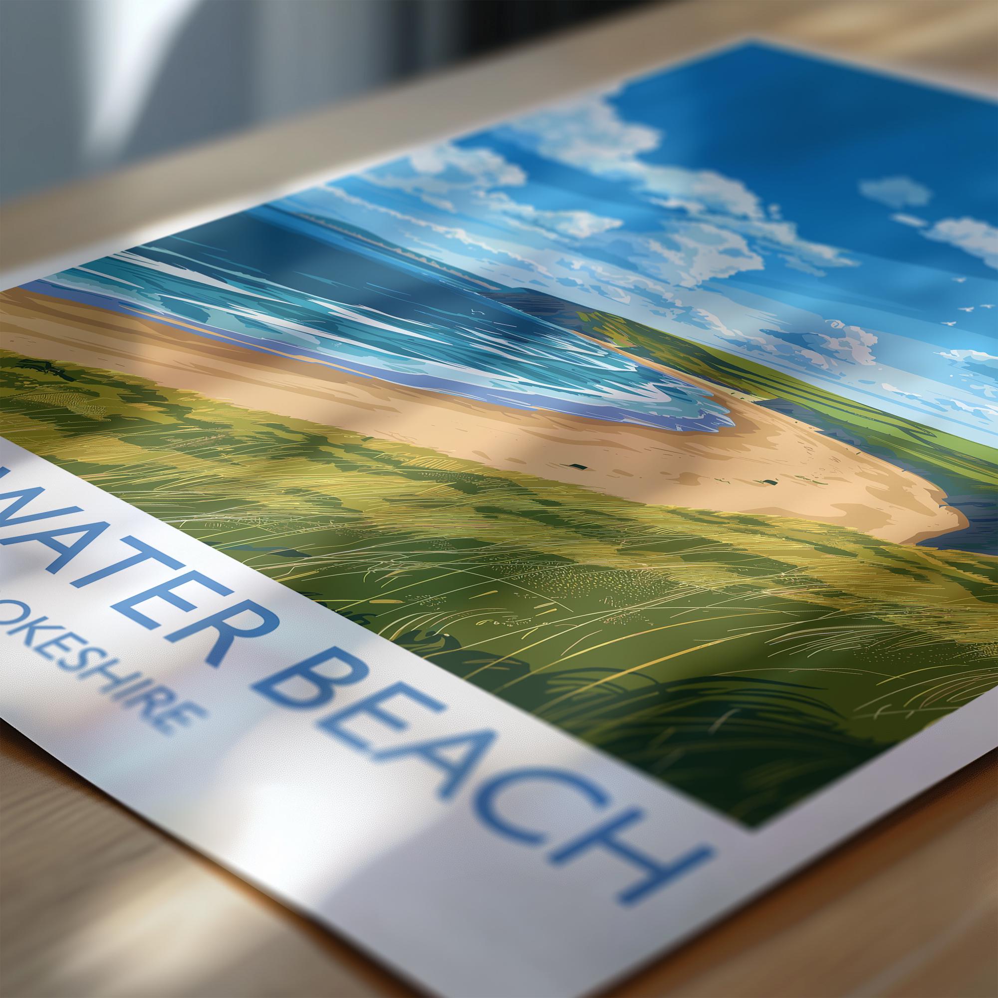 Freshwater Beach Travel Print, Travel Poster of Freshwater Beach, Wales, Pembrokeshire Art Gift, Wales Art Lovers Gift, Wall Art Print NQ Media Designs