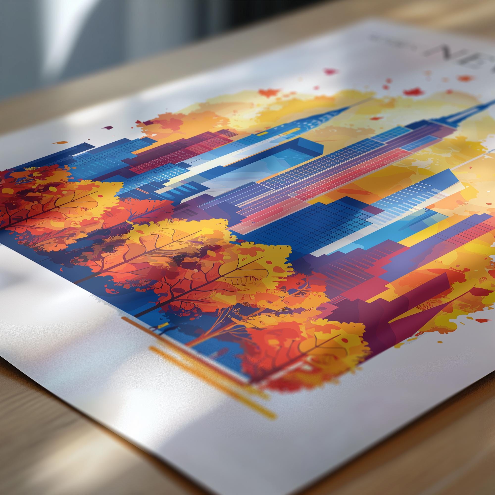 New York Skyline Travel Print Wall Art, New York Skyline Travel Poster, New York City, US City Art, New York Art Lovers Gift NQ Media Designs