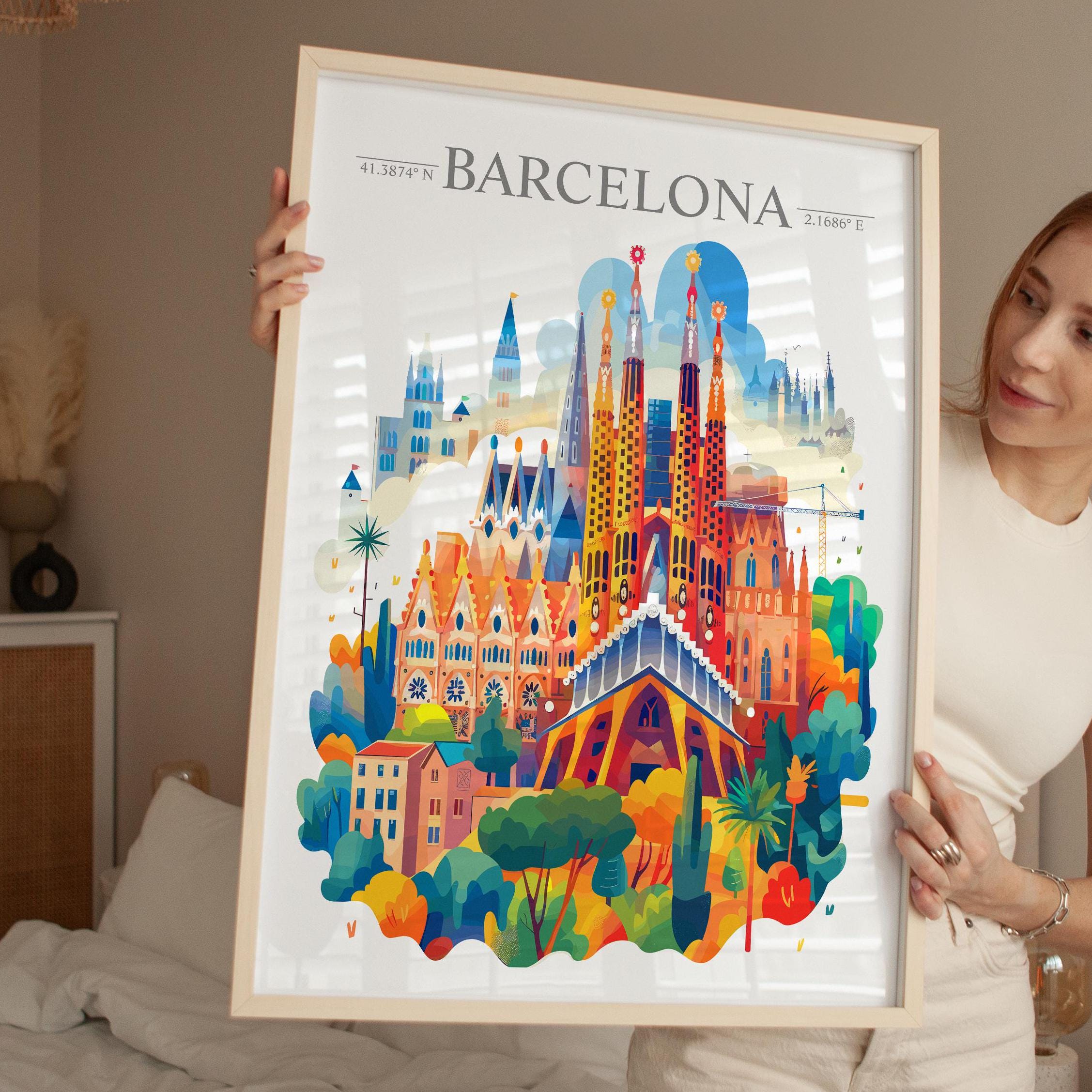 Barcelona Skyline Travel Print Wall Art, Barcelona Skyline Travel Poster, Barcelona City, Spain City Art,Barcelona Art Lovers Gift NQ Media Designs