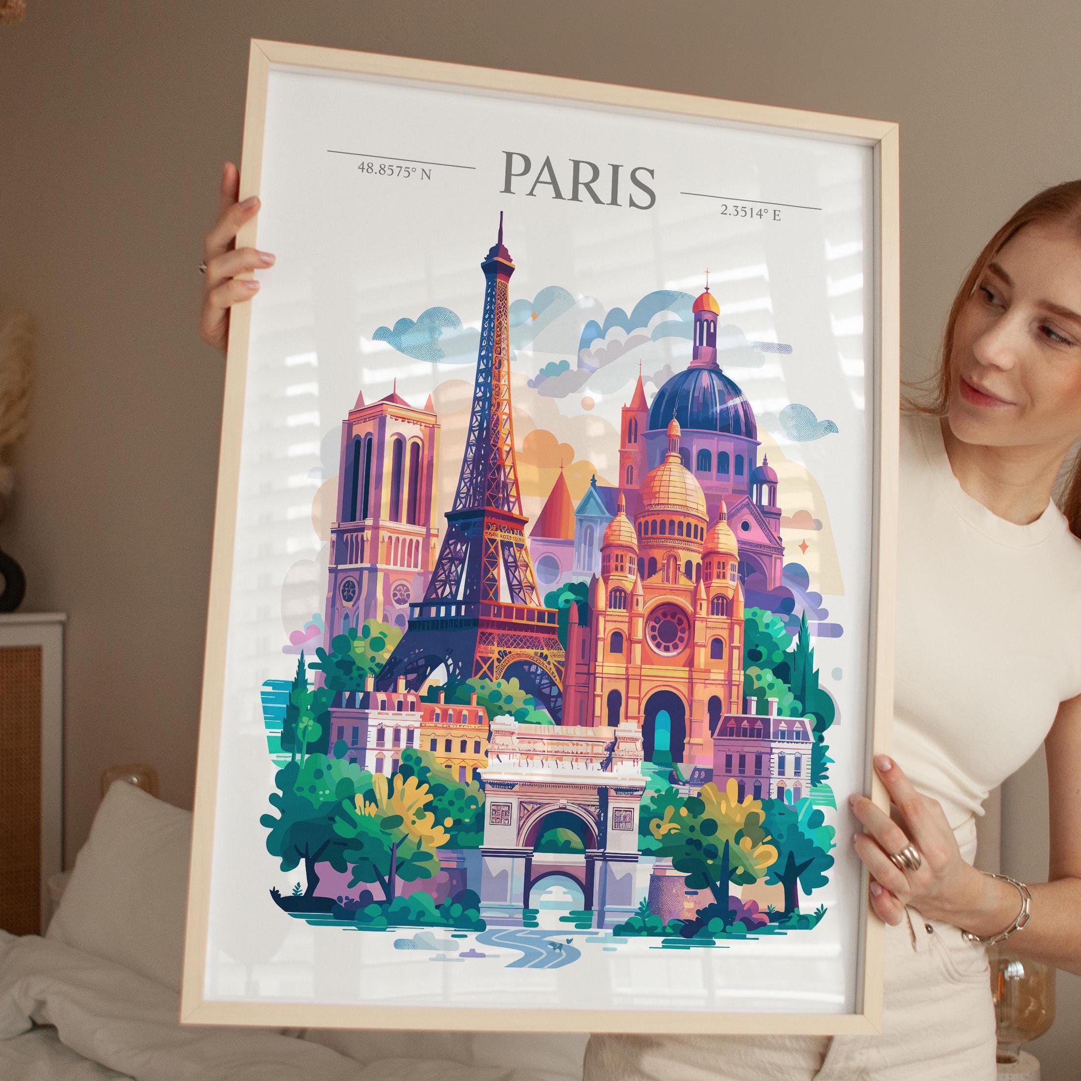 Paris Skyline Travel Print Wall Art, Paris Skyline Travel Poster, Paris City, France City Art, France Art Gift, Paris Art Lovers Gift NQ Media Designs