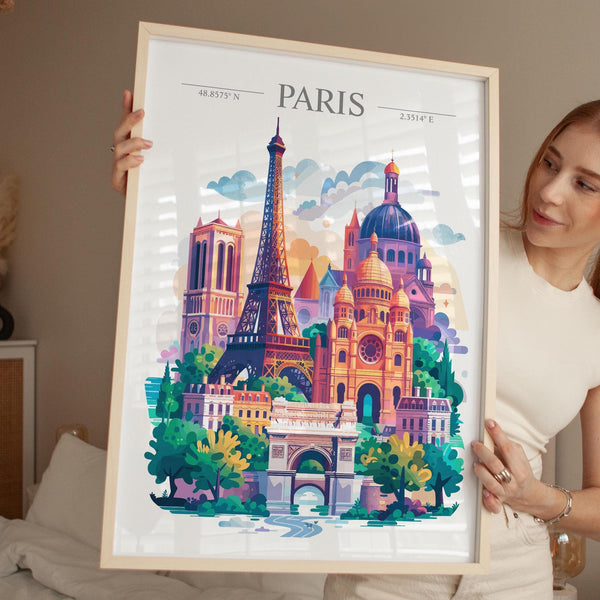 Paris Skyline Travel Print Wall Art, Paris Skyline Travel Poster, Paris City, France City Art, France Art Gift, Paris Art Lovers Gift