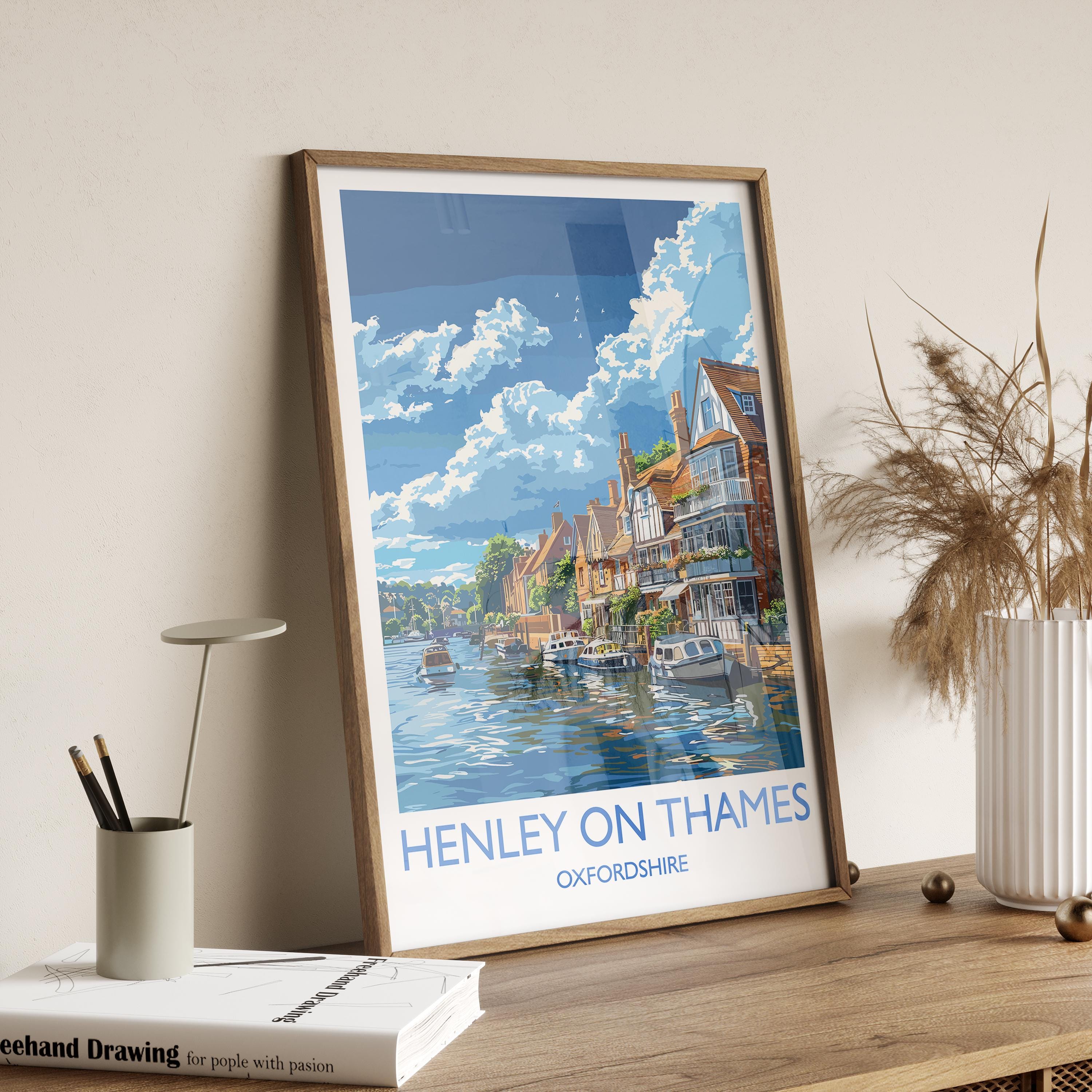 Henley on Thames Print, Travel Poster of Henley,Henley on Thames Art Lovers Gift,Oxfordshire, English Countryside Wall Art Print NQ Media Designs