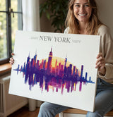 New York Skyline Travel Poster Wall Art Landscape, Travel Print of New York, New York Art Lovers Gift,USA Art Gift NQ Media Designs