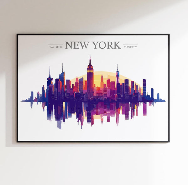 New York Skyline Travel Poster Wall Art Landscape, Travel Print of New York, New York Art Lovers Gift,USA Art Gift