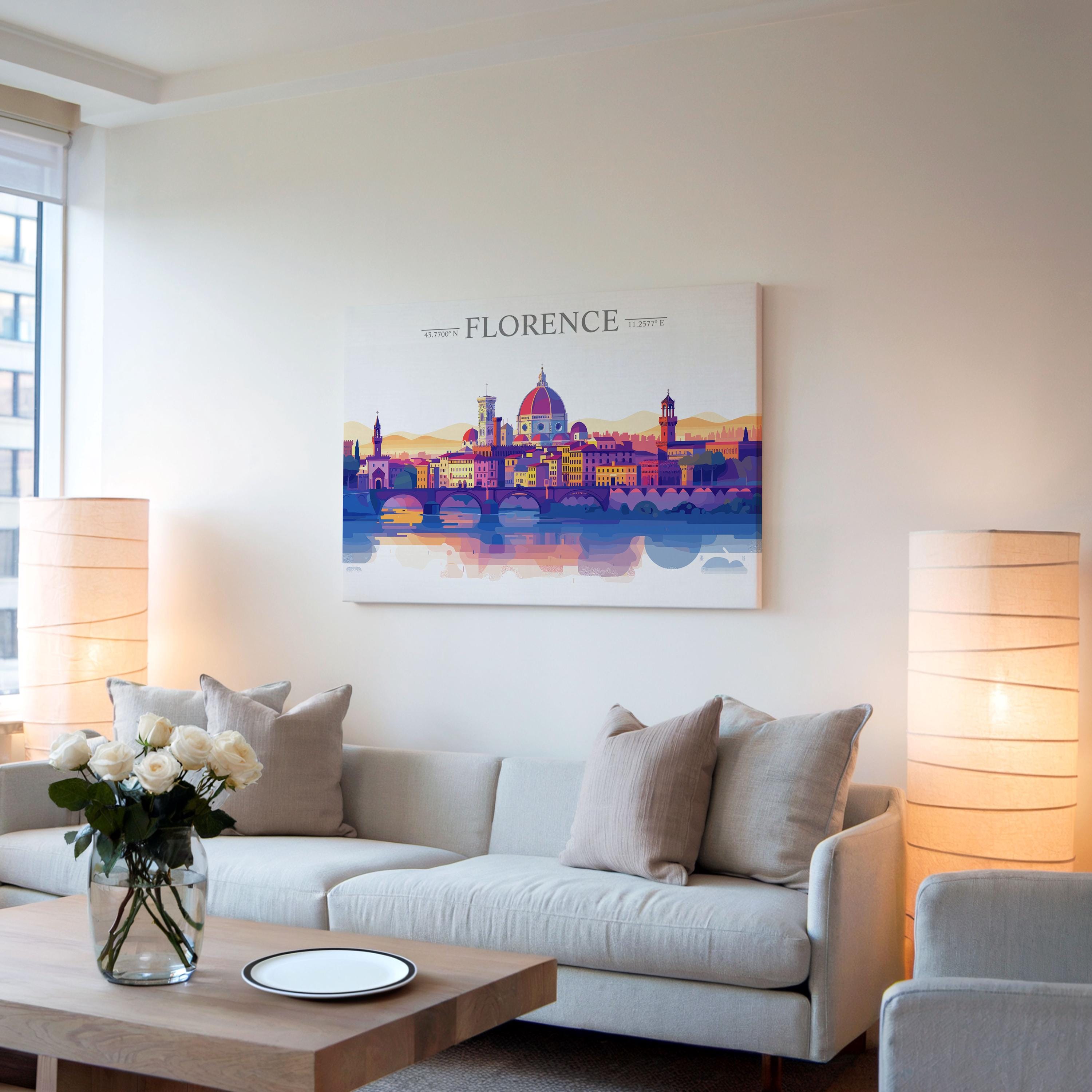 Florence Skyline Travel Poster Wall Art Landscape, Travel Print of Florence, Florence Art Lovers Gift,Italy Art Gift NQ Media Designs