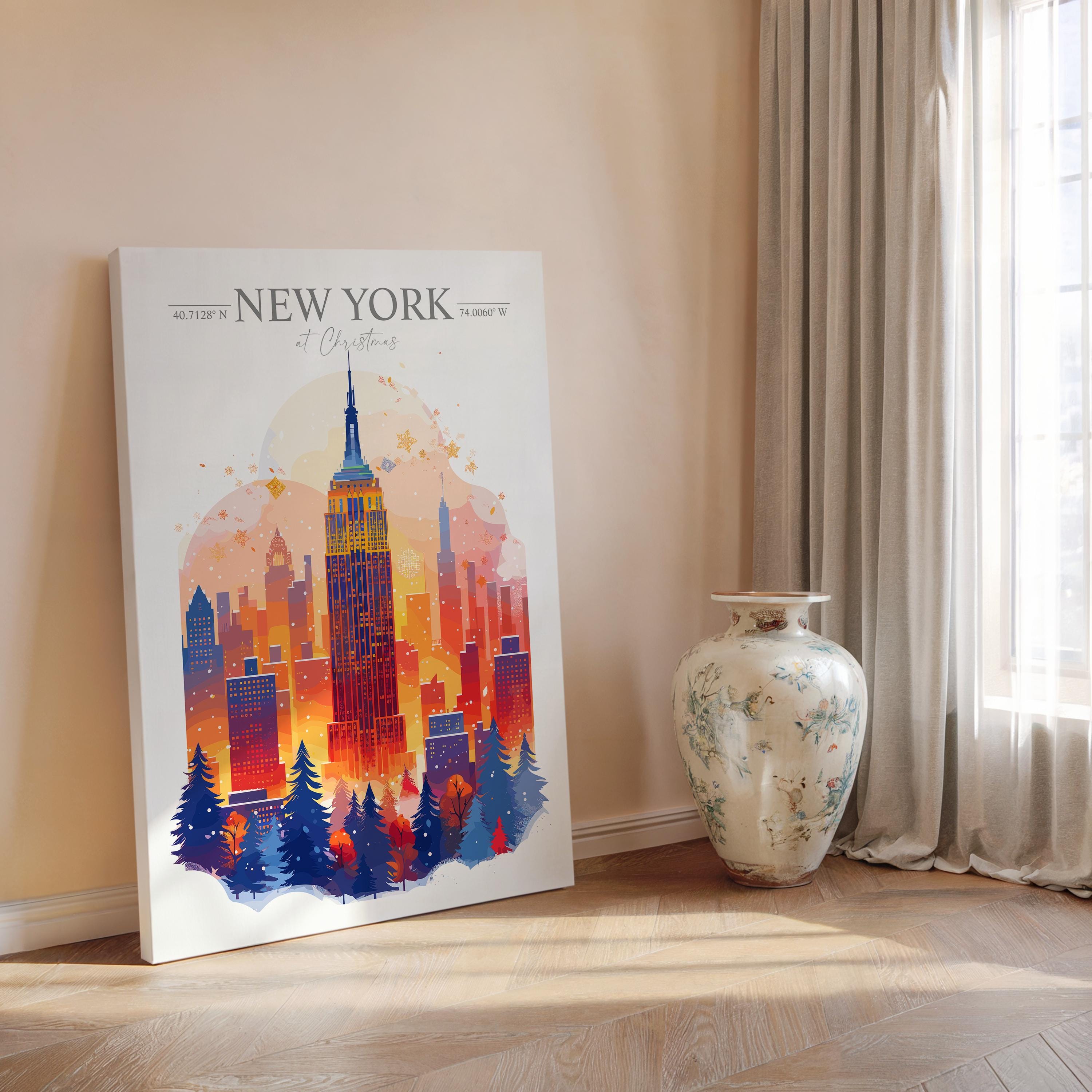 New York Christmas Skyline Travel Print Wall Art, New York Skyline Travel Poster, New York City, US City Art, New York Art Lovers Gift NQ Media Designs