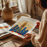 New York Christmas Skyline Travel Poster Wall Art, New York Skyline Travel Print, New York City, US City Art, New York Art Lovers Gift NQ Media Designs